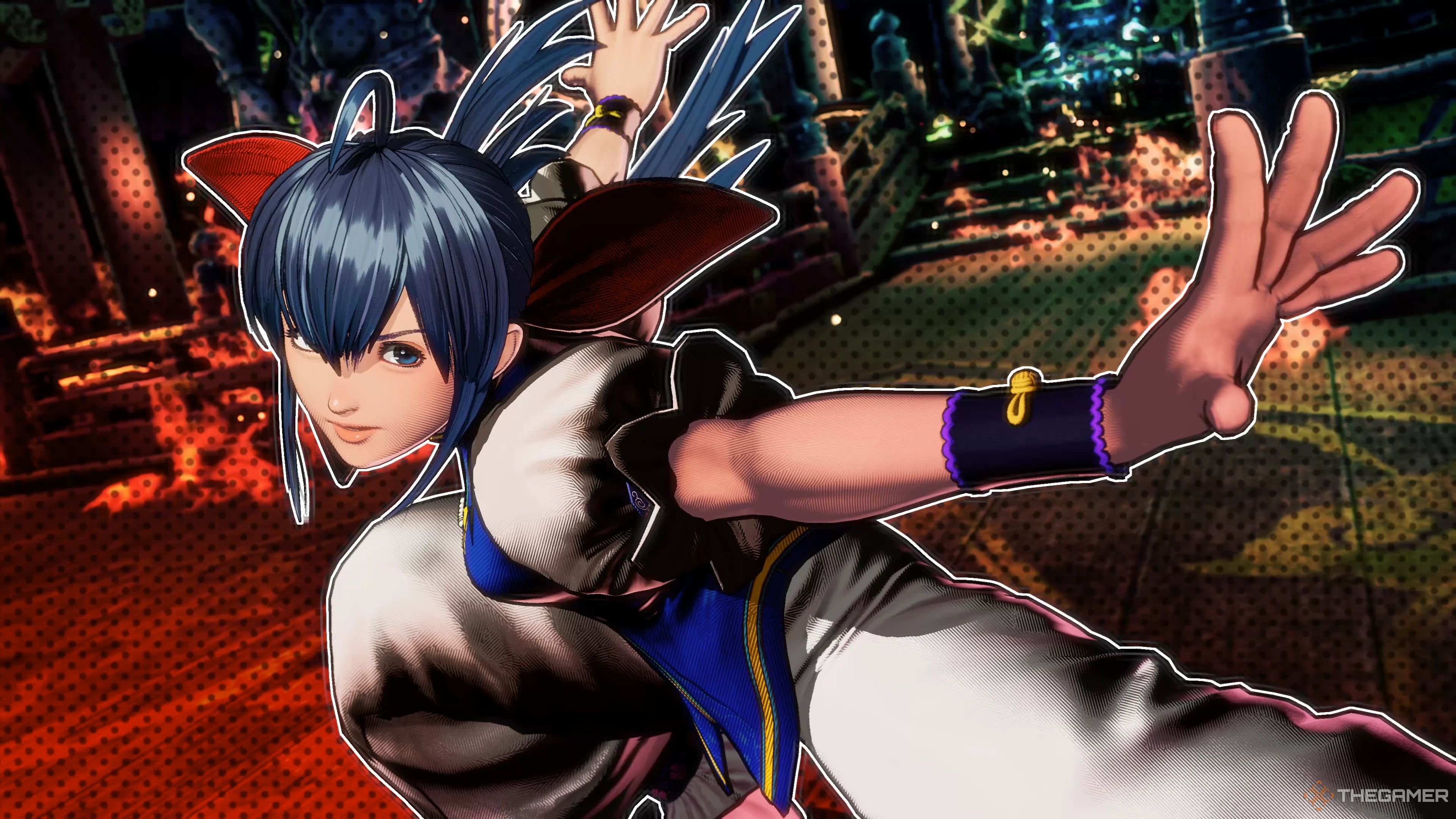 Hotaru Futaba activating her Tenshou Ranki Redline Gear against Terry Bogard in Fatal Fury: City of the Wolves.