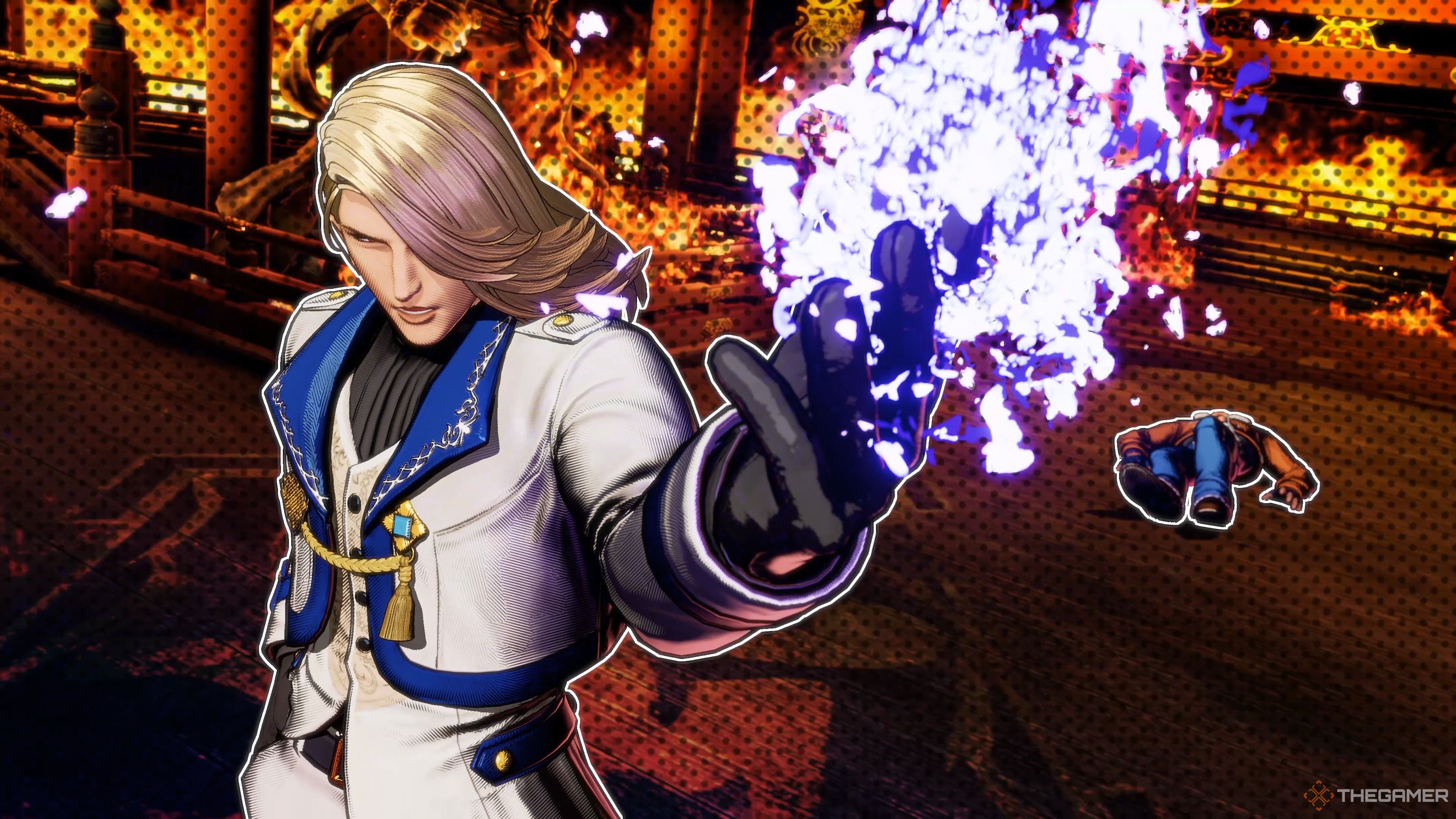 Kain R. Heinlein executing his Himmlischer Edelstein Hidden Gear on Terry Bogard in Fatal Fury: City of the Wolves.