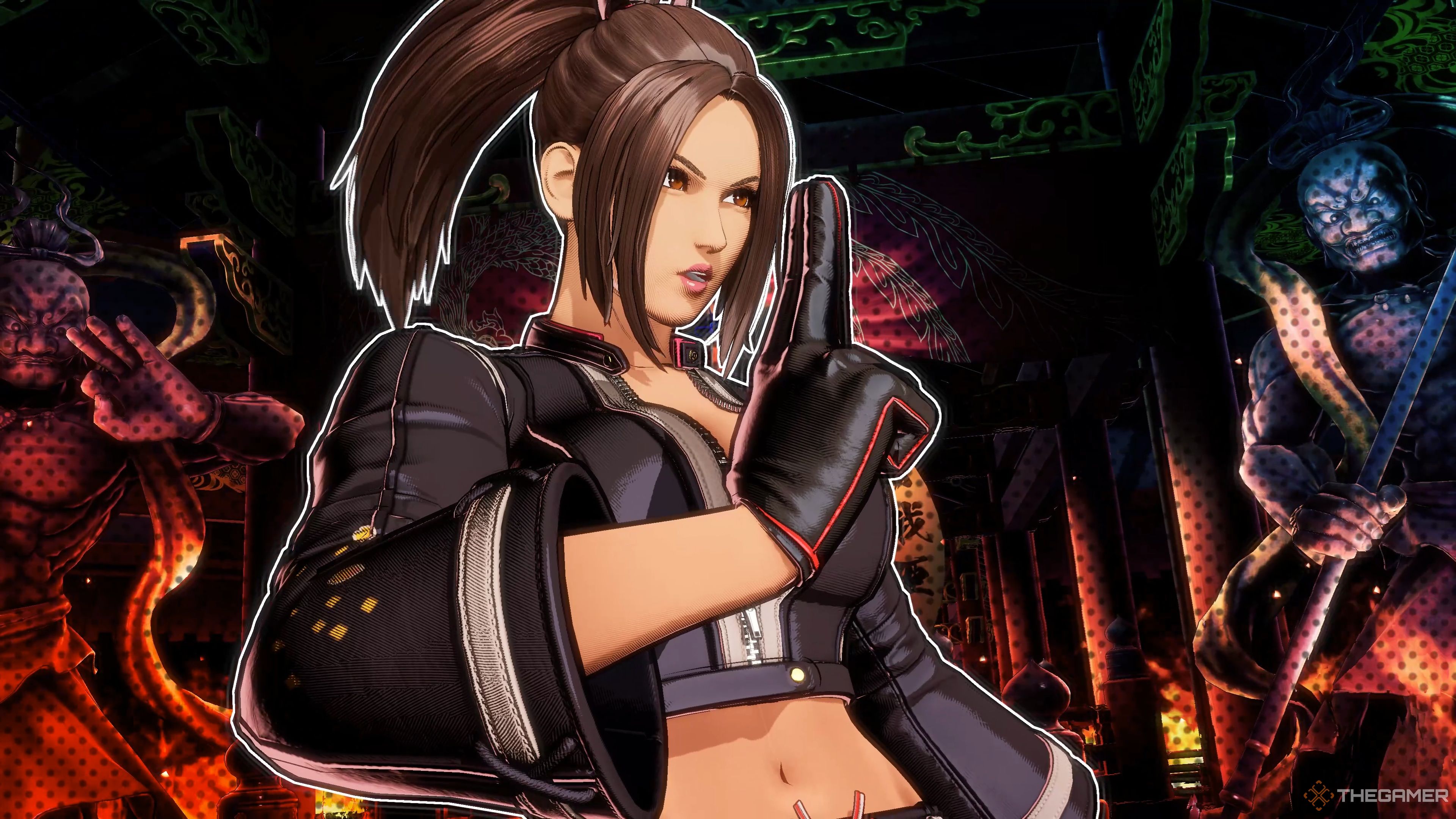 Mai activating her Kagerou no Mai Redline Gear against Terry Bogard in Fatal Fury: City of the Wolves.