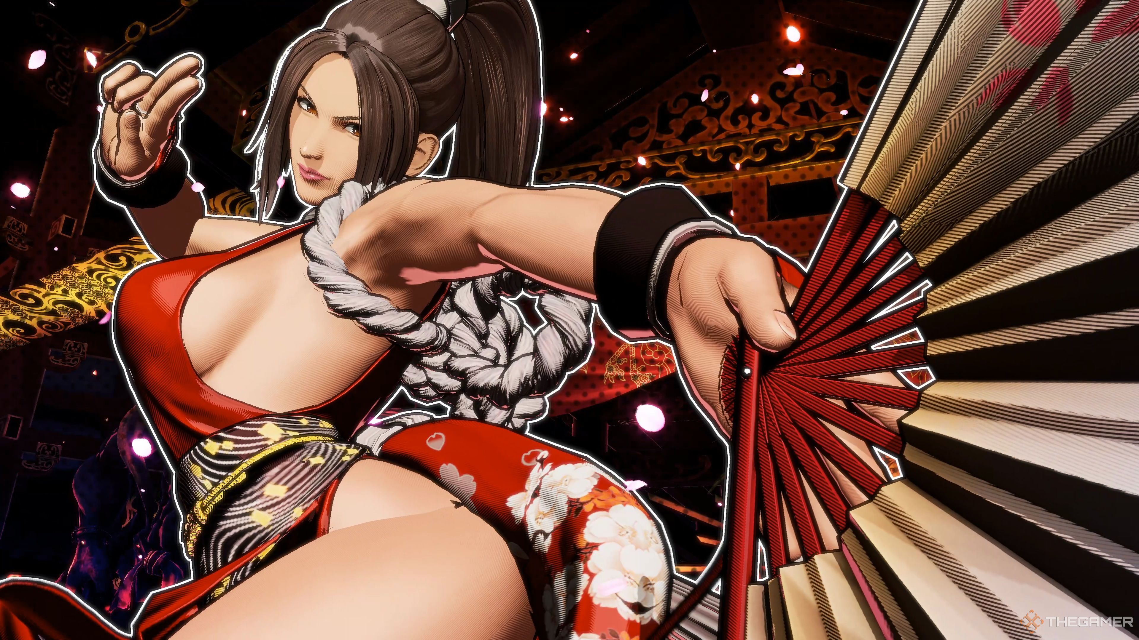 Mai executing her Ouran no Mai: Akasuzumi Hidden Gear on Terry Bogard in Fatal Fury: City of the Wolves.