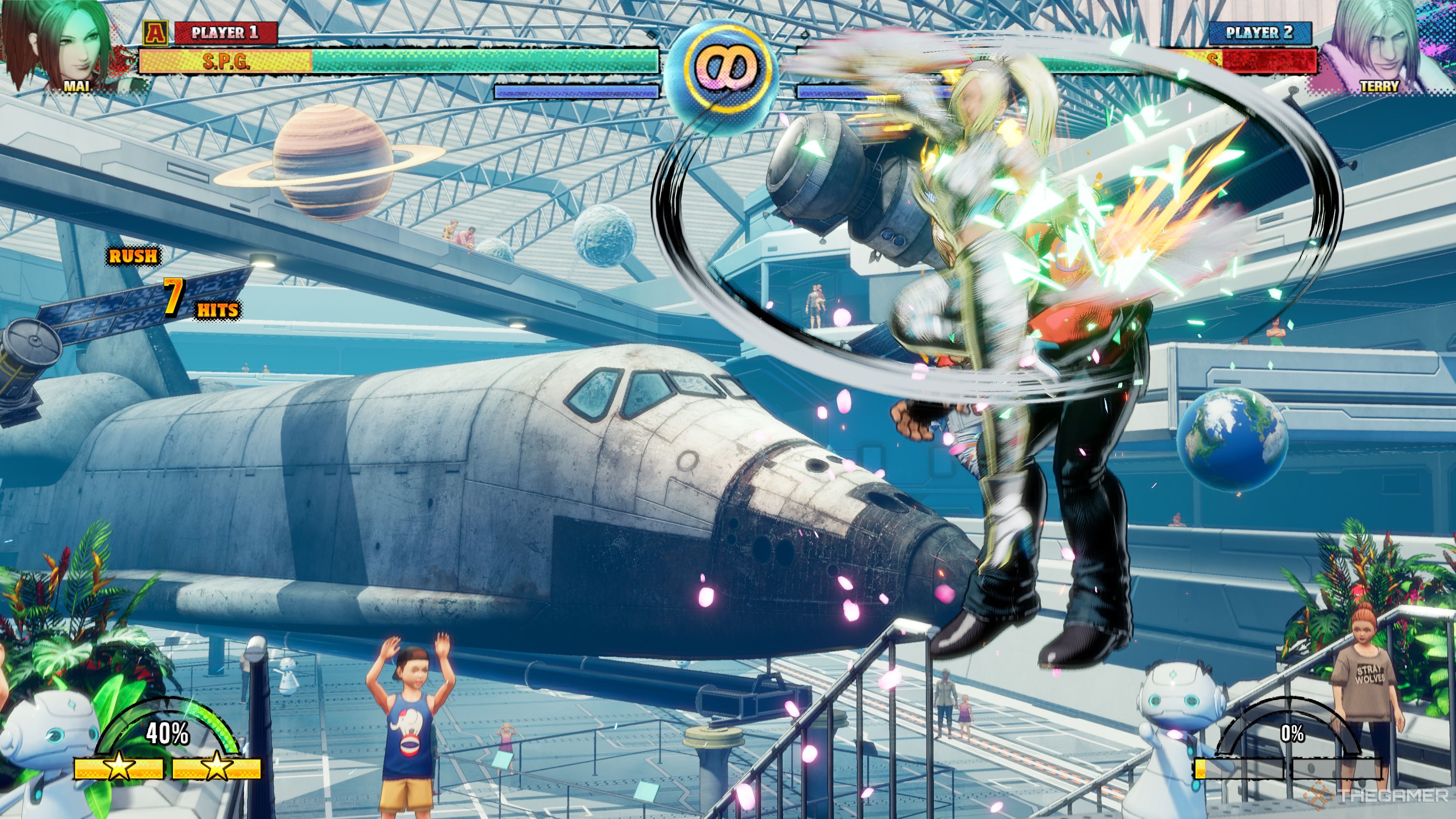 Mai using using her REV Meter to make her Special Move stronger in Fatal Fury: City of the Wolves.