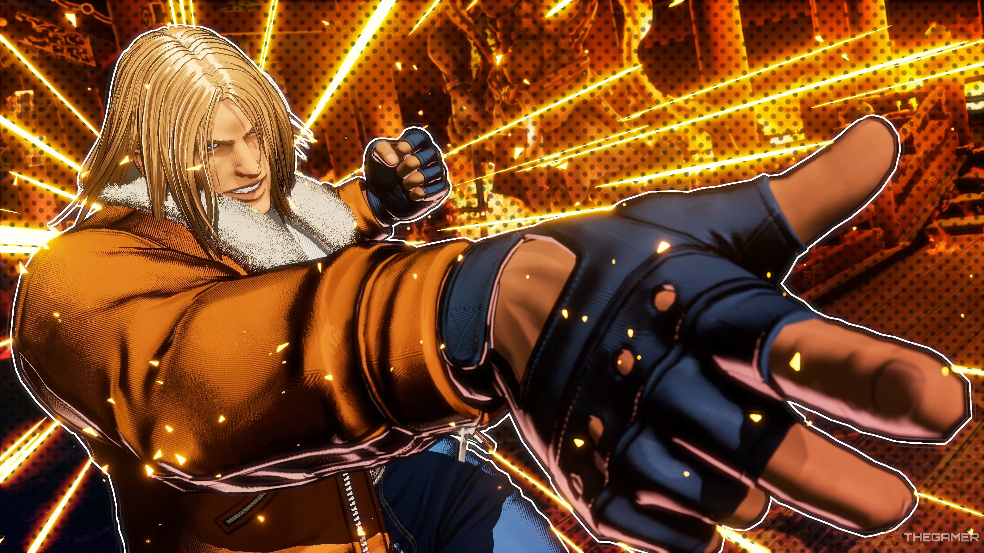 Terry Bogard executing his Cosmic Strike Geyser Hidden Gear on Rock Howard in Fatal Fury: City of the Wolves.