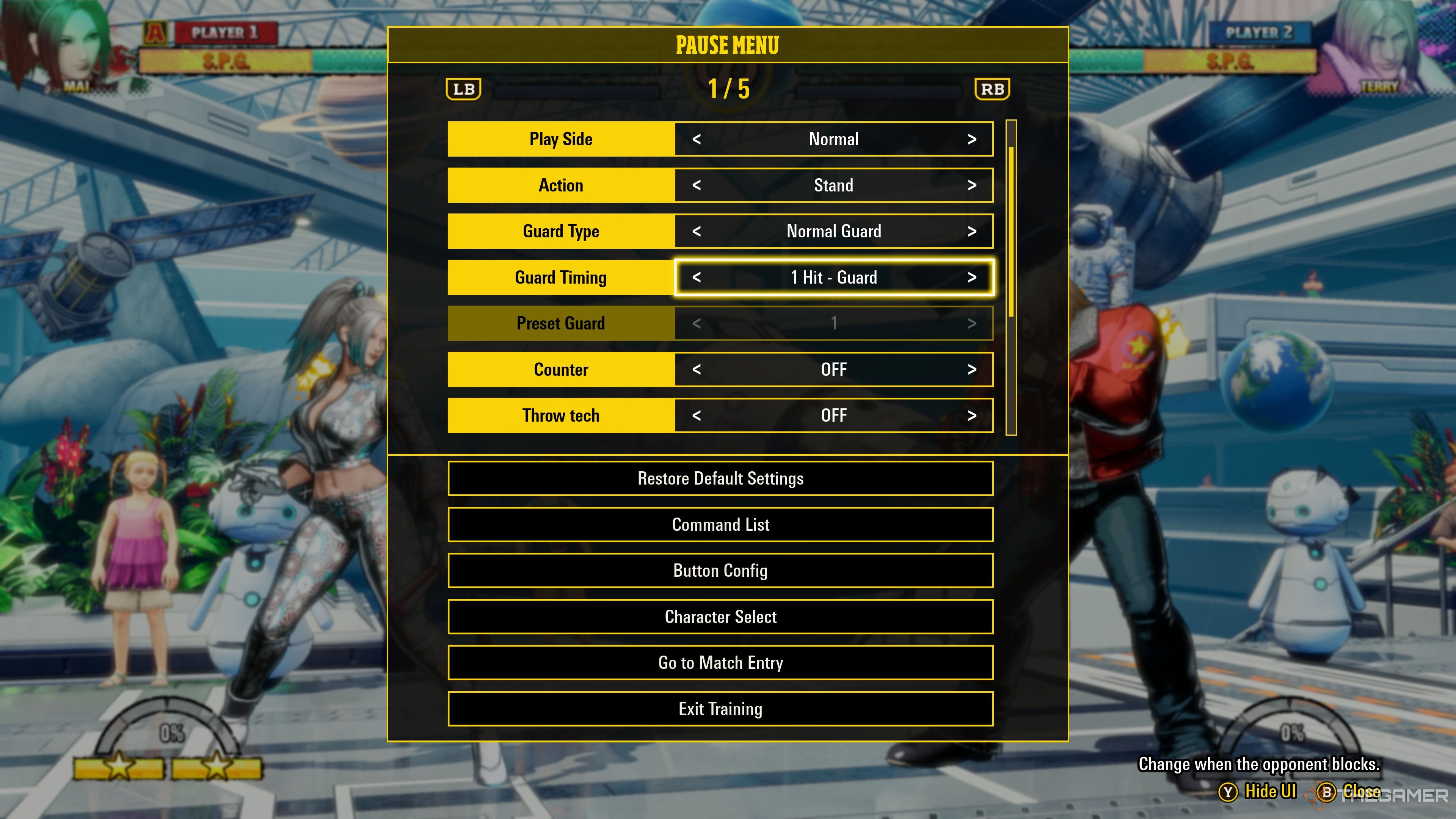 A look at the Training Mode menus in Fatal Fury: City of the Wolves.