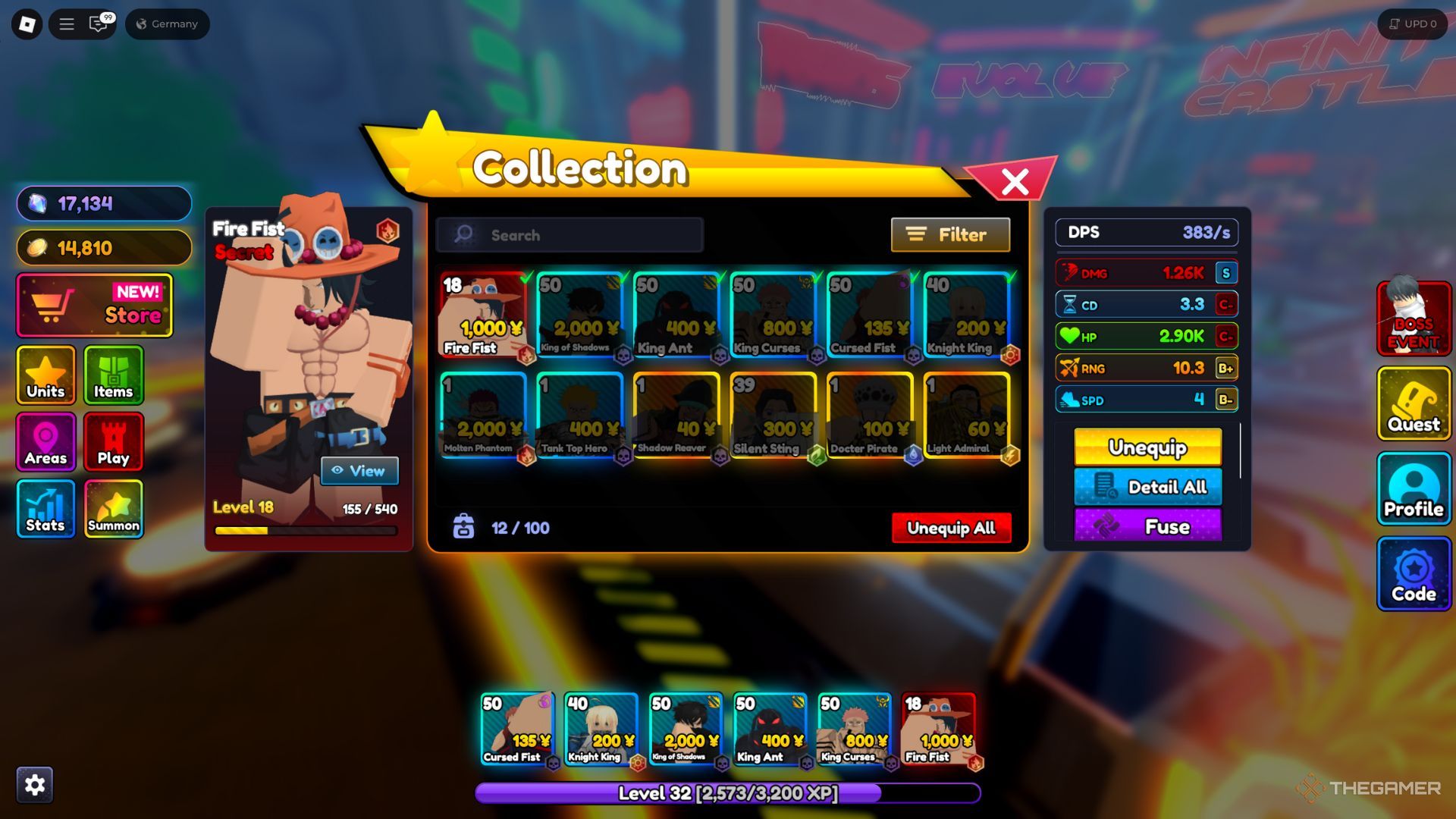 The player character shows Fire Fist unit in his inventory in Anime Rangers X.