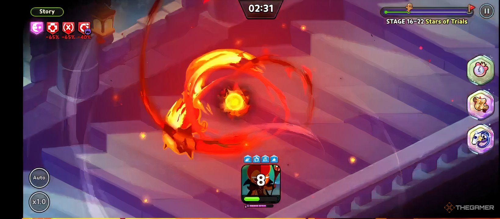 Fire Spirit Cookie charging up his Fire Orb in Cookie Run Kingdom.