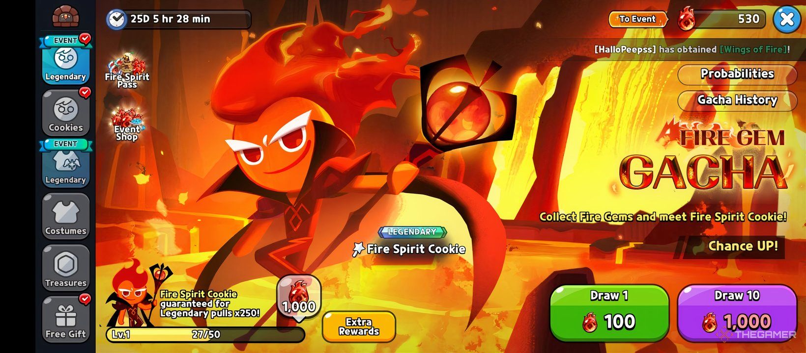 Fire Spirit Cookie's special Fire Gem Gacha in Cookie Run Kingdom.
