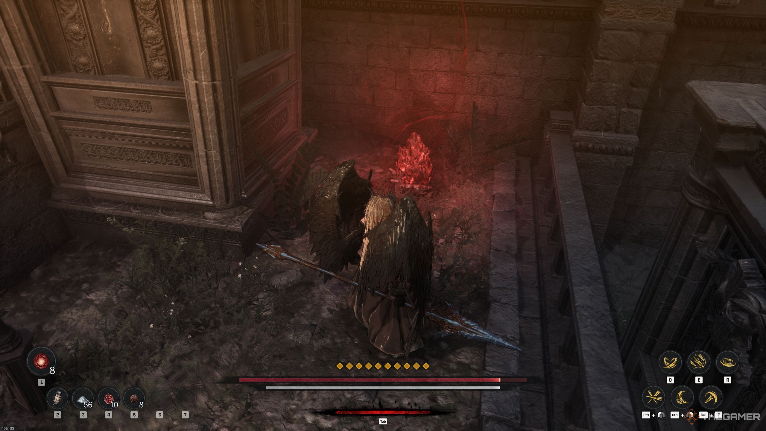 Khazan standing in front of a Soulstone In The First Berserker: Khazan.