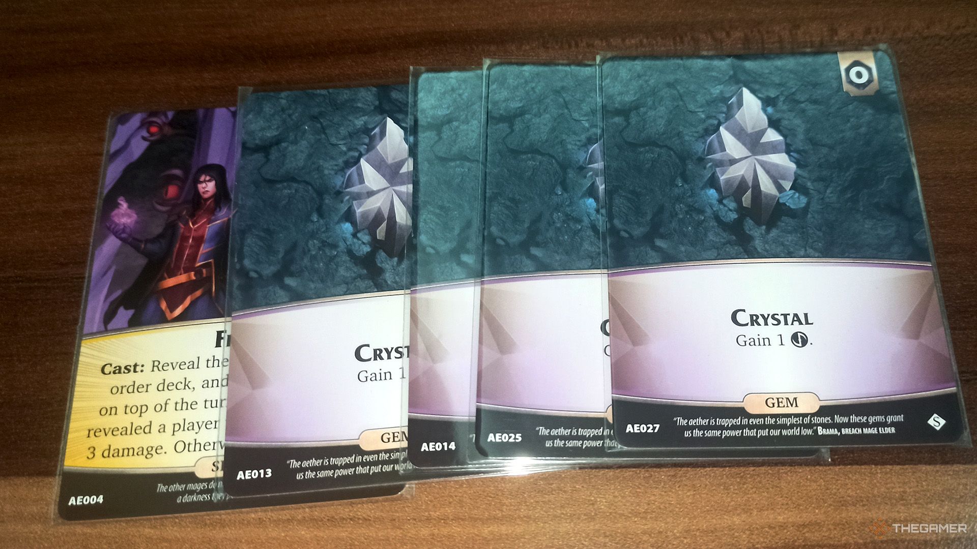 Four Crystal cards and one Flare card in Aeon's End.