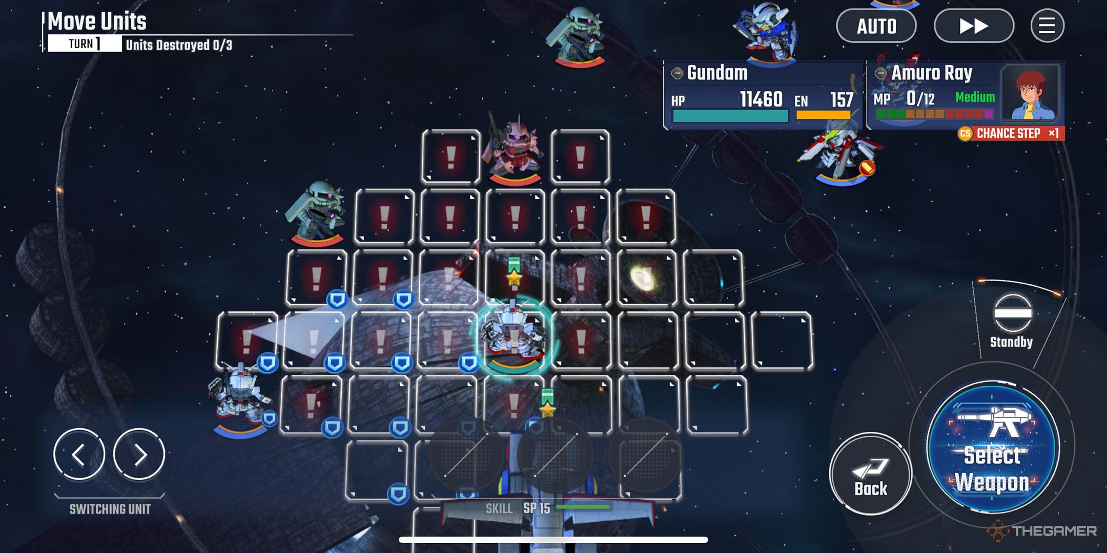 Amuro piloting the Gundam during combat in SD Gundam G Generation Eternal.