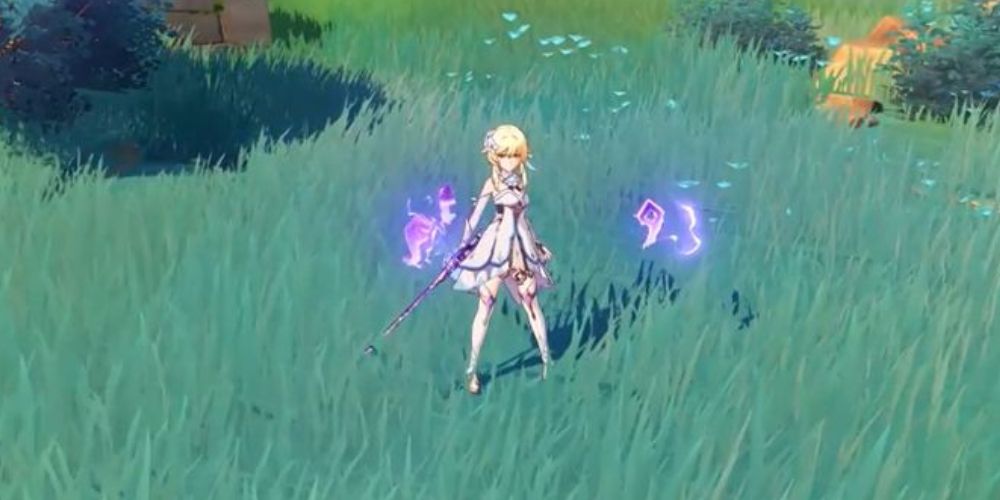  Electro Traveller generates Abundance Amulets in Genshin Impact.