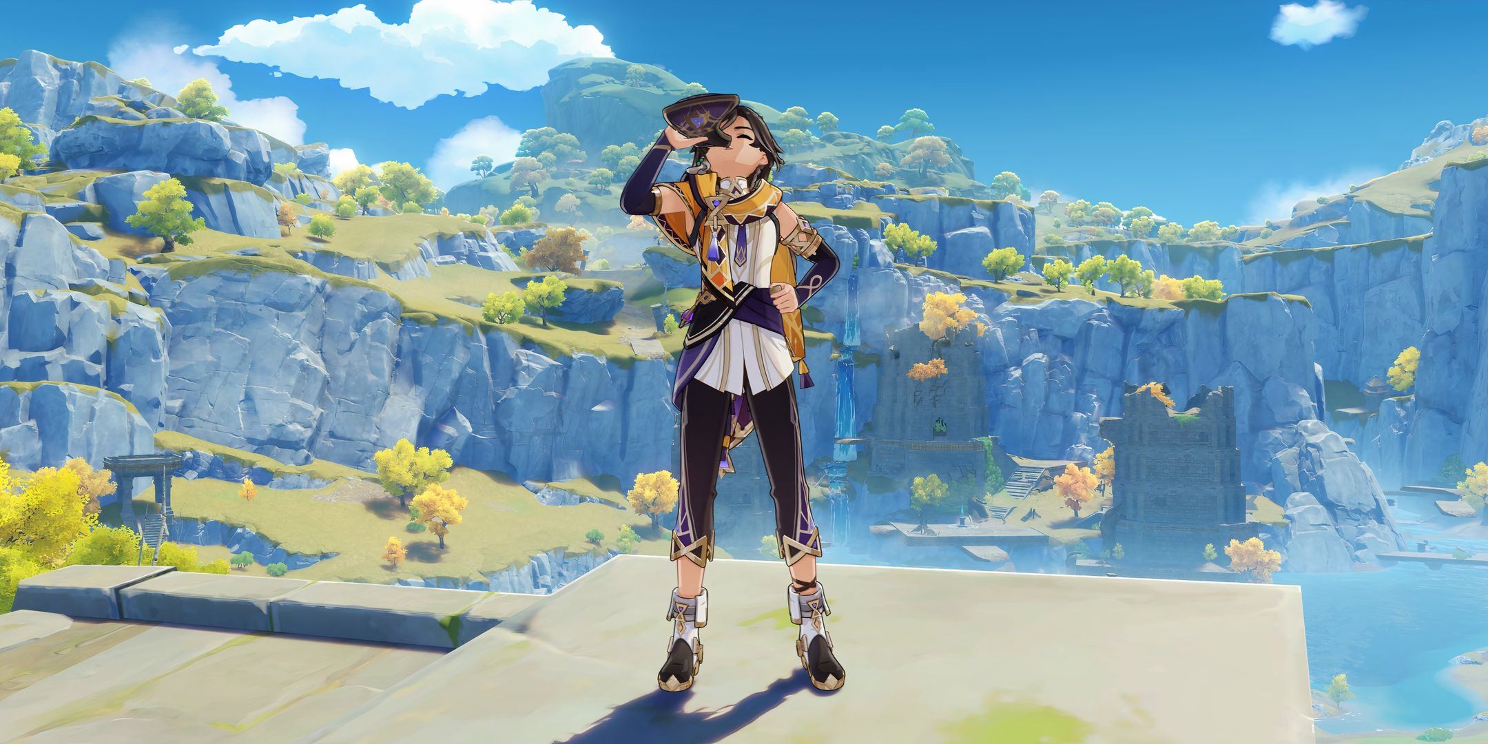 Genshin Impact Sethos Drinking With Scenery In Background