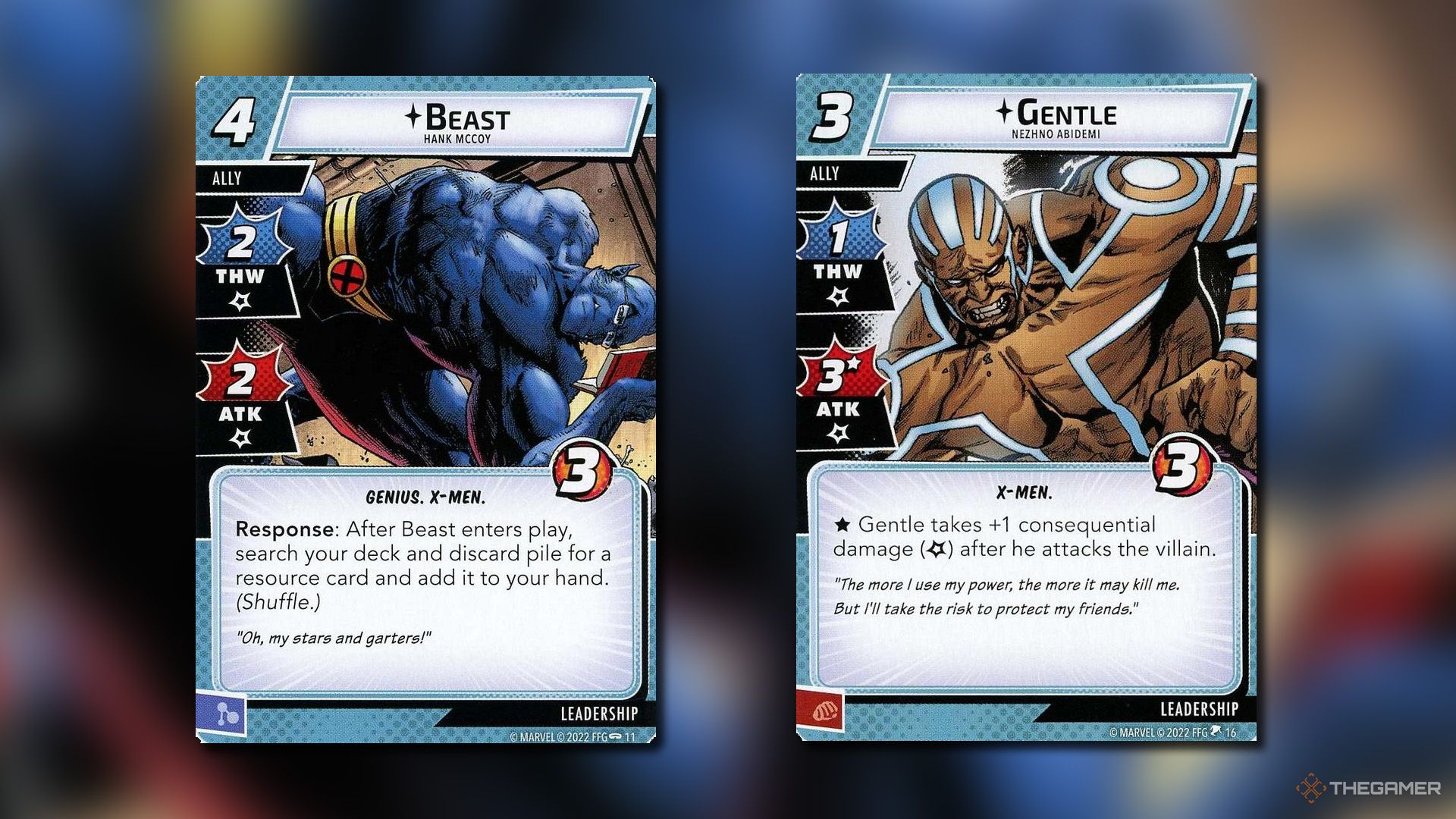 Gentle and Beast cards from Marvel Champions.