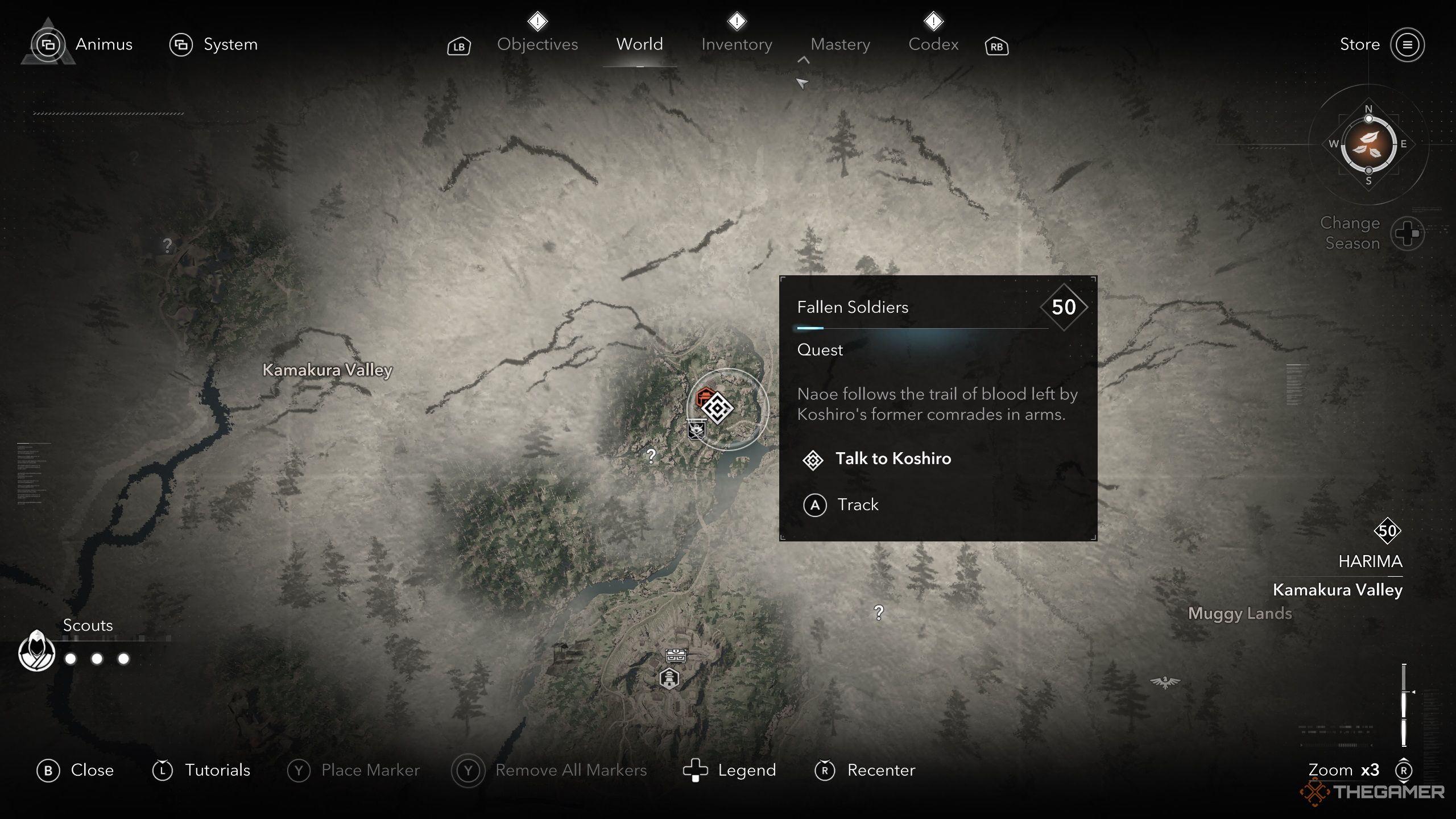 Genzaburo's Soldiers quest location on the map in AC Shadows.