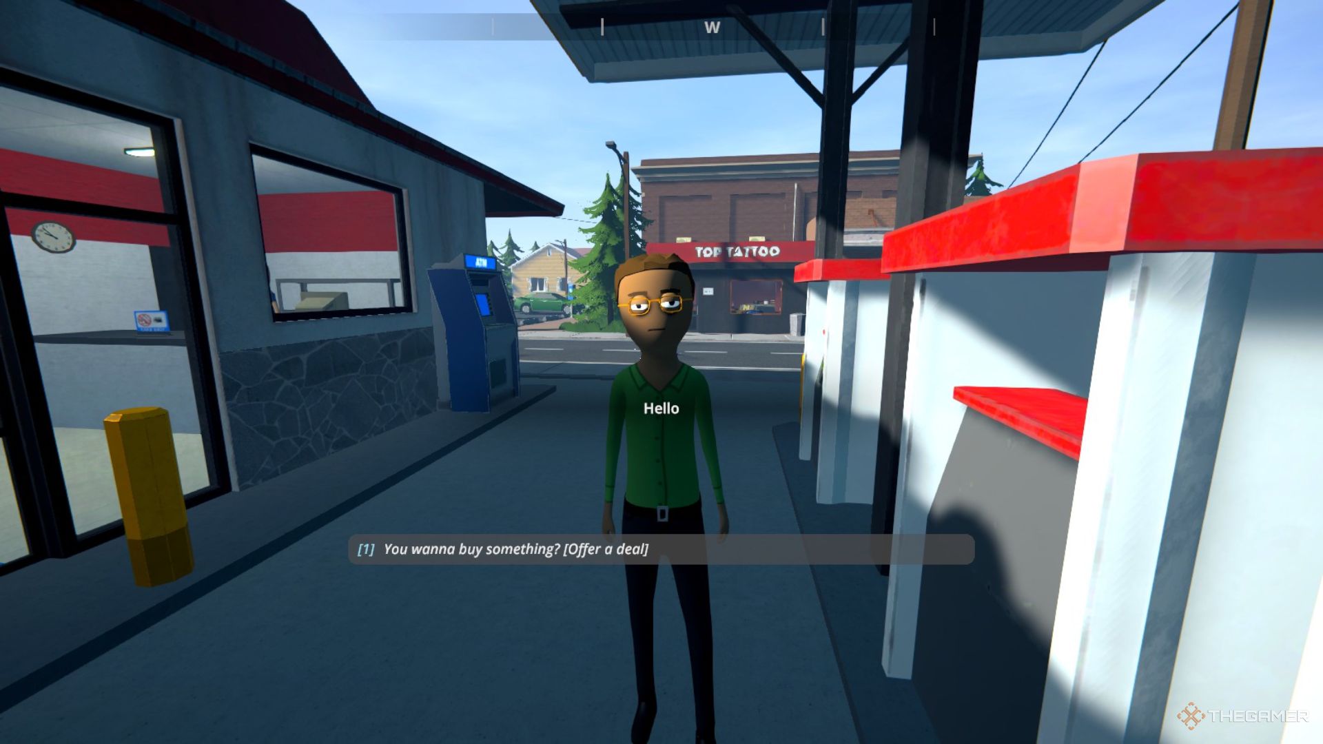 Player character speaking to George, a Westville customer, in Schedule 1.
