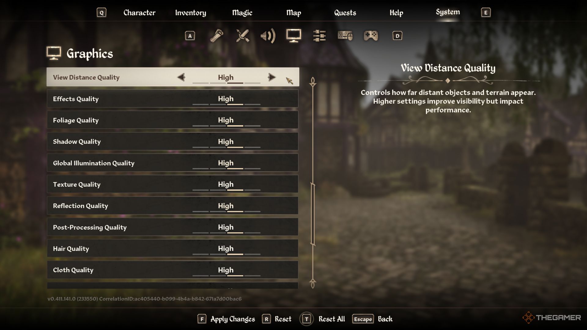 The player character shows the Graphics Settings tab in Oblivion Remastered.