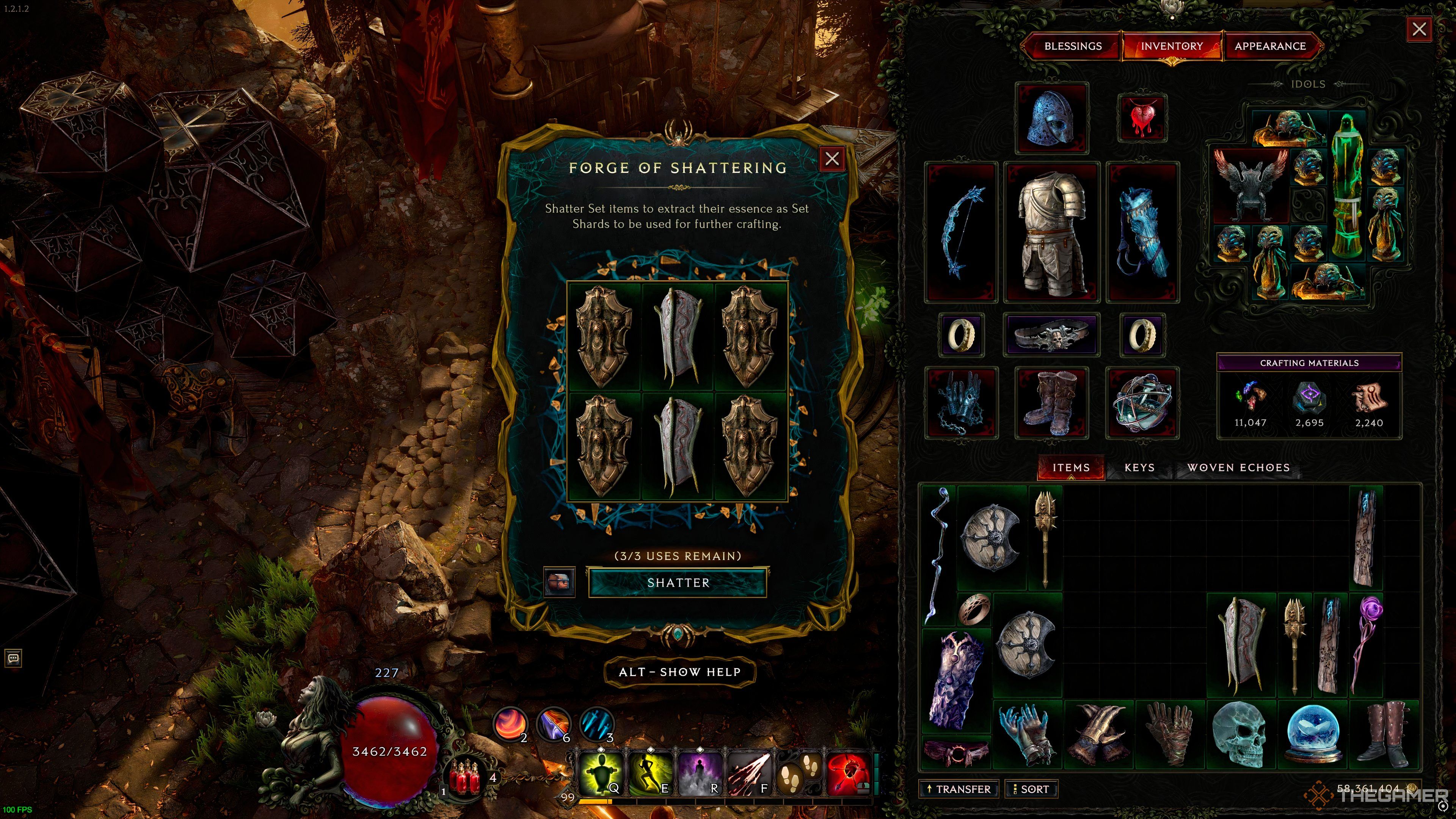 Green Set Items in the Forge of Shattering at the end of The Great Bridge Echo in Last Epoch.