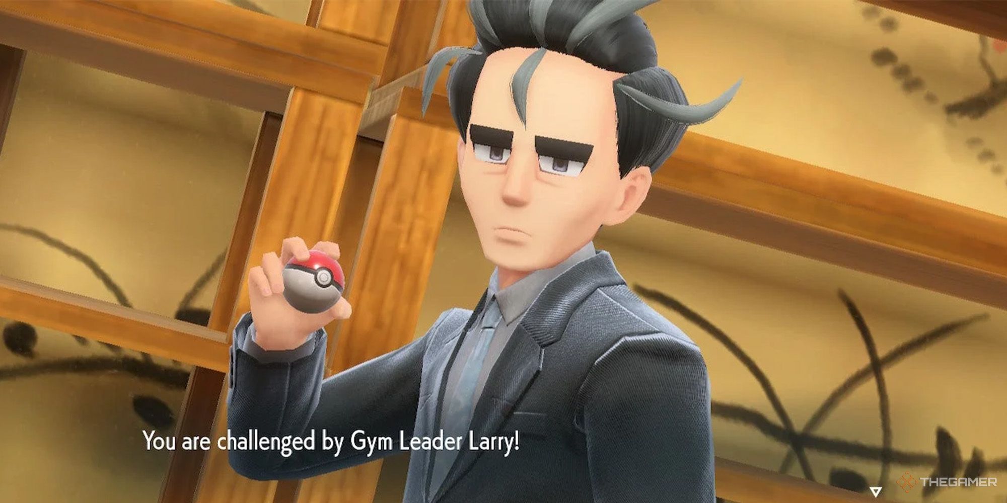 Gym leader larry in his cafe gym in Pokemon Scarlet & Violet.