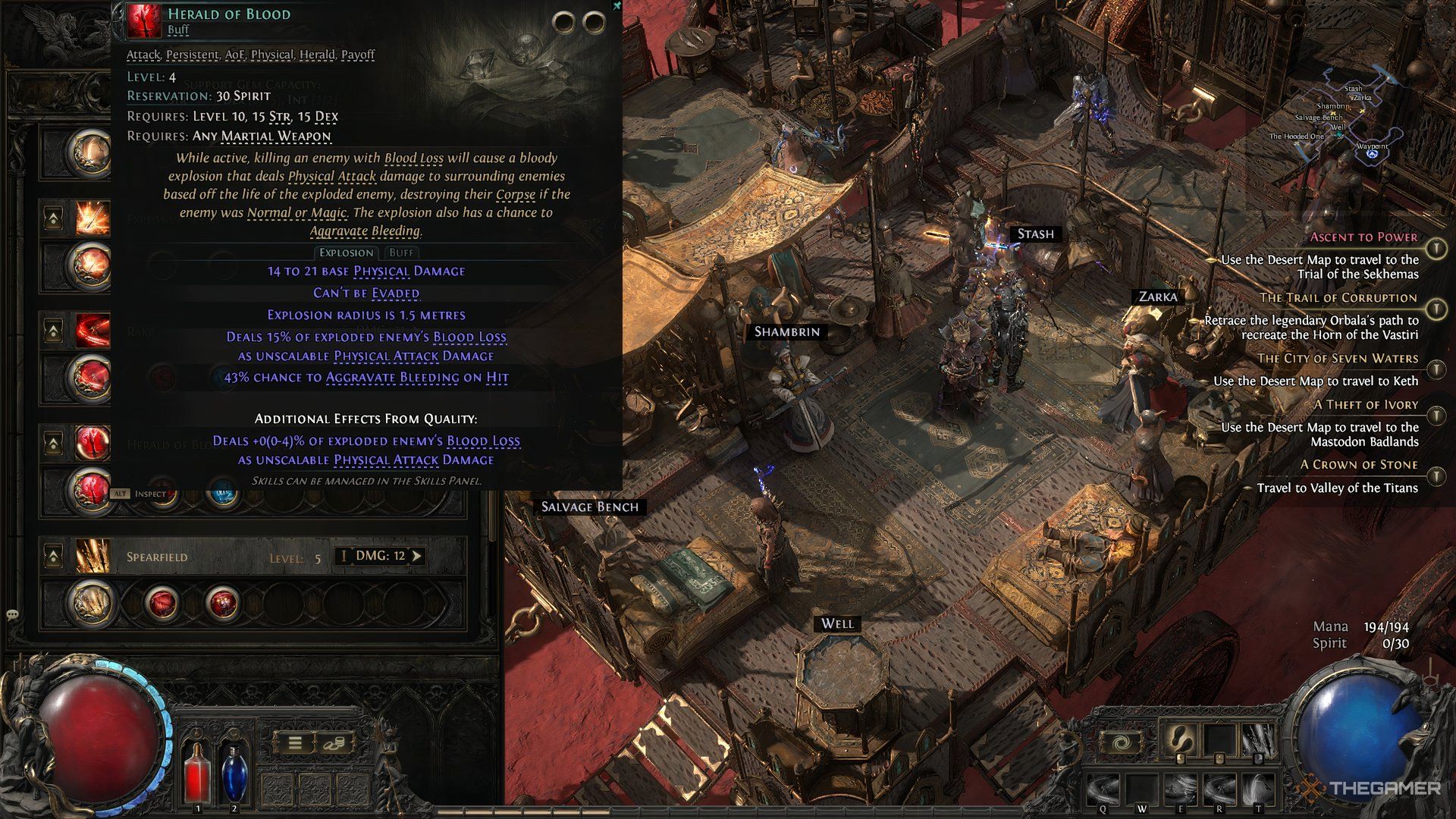 Herald of Blood skill display on the left in Path of Exile 2.