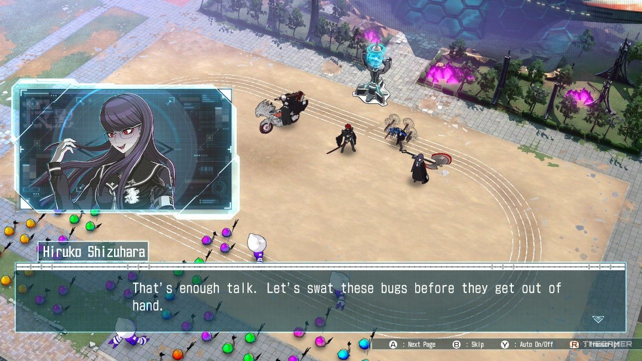 Hiruko talking about the invaders during the Day 007 defensive battle in The Hundred Line Last Defense Academy.