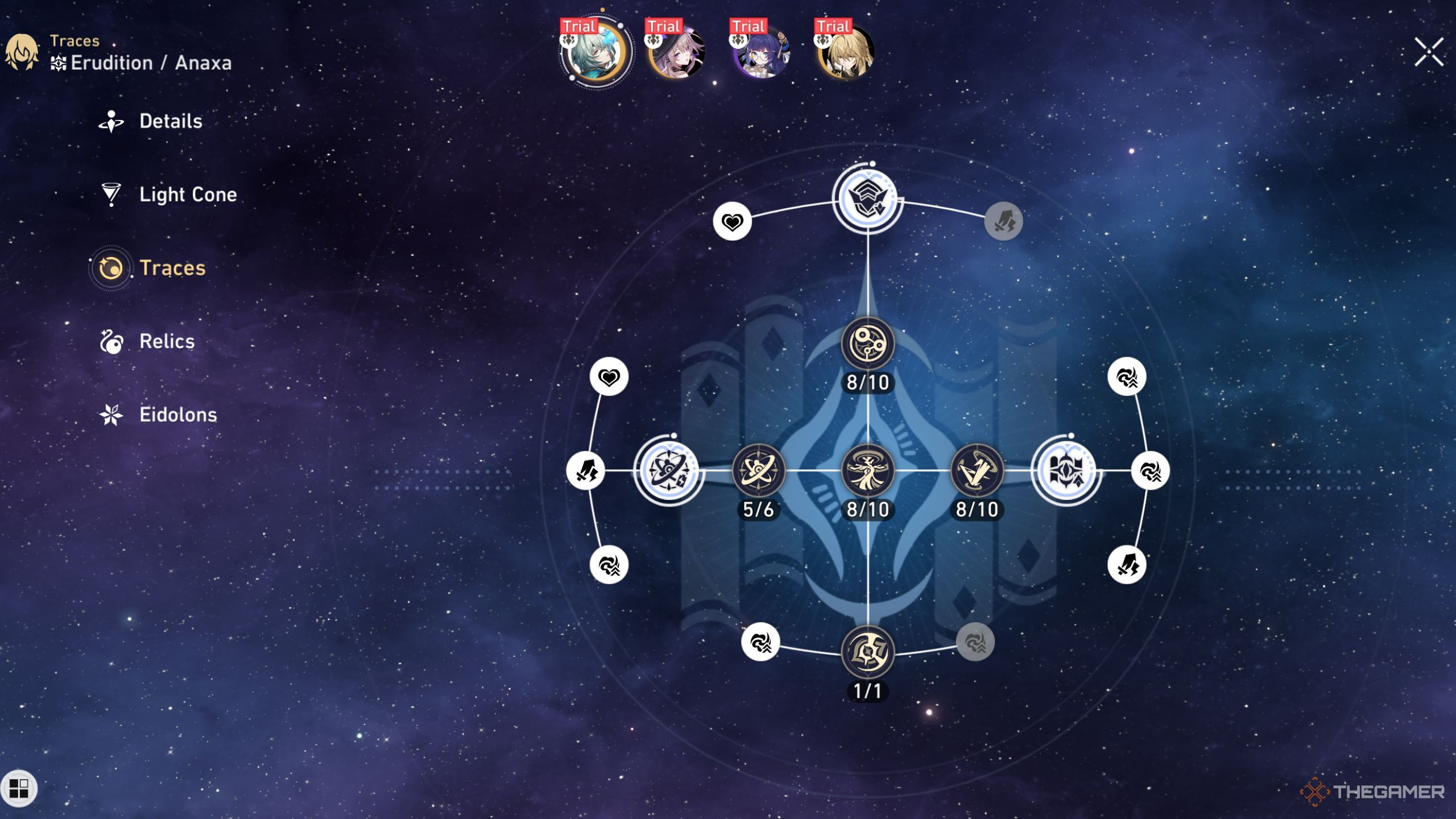 Honkai Star Rail Anaxa trace screen.