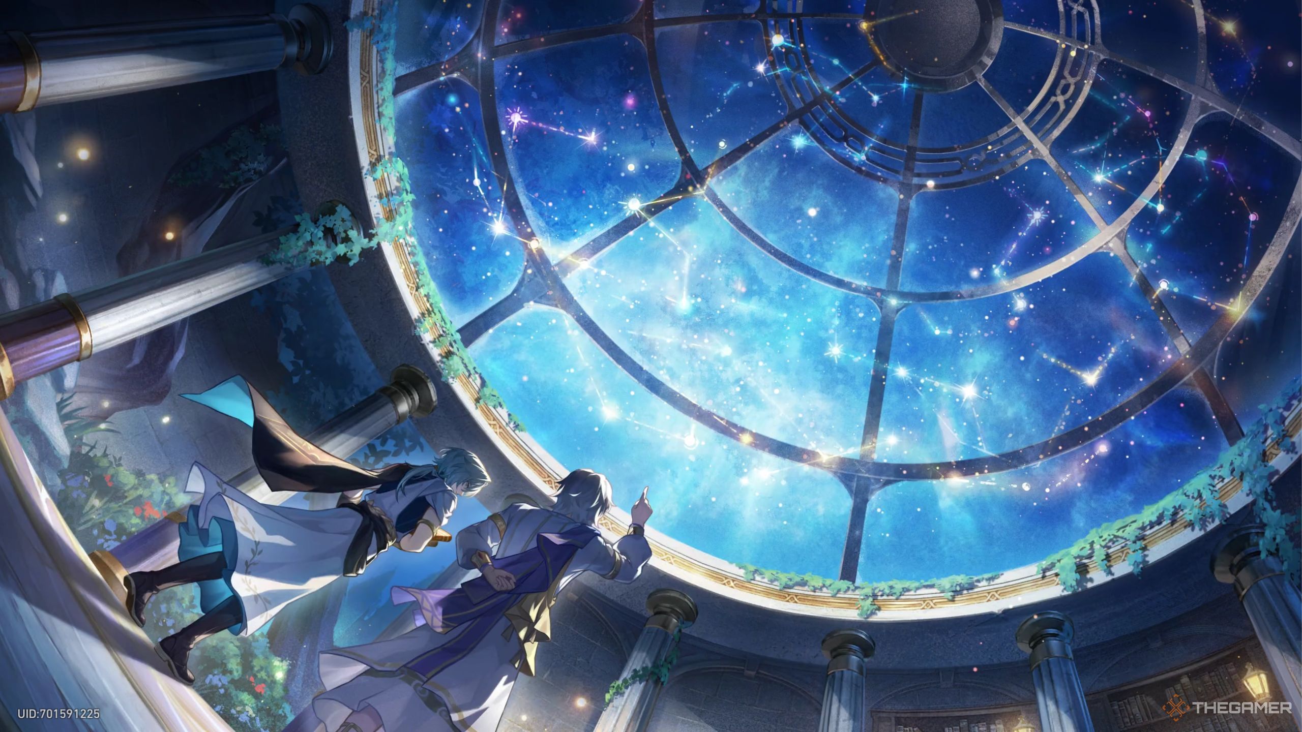 Honkai Star Rail Anaxa with his teacher.