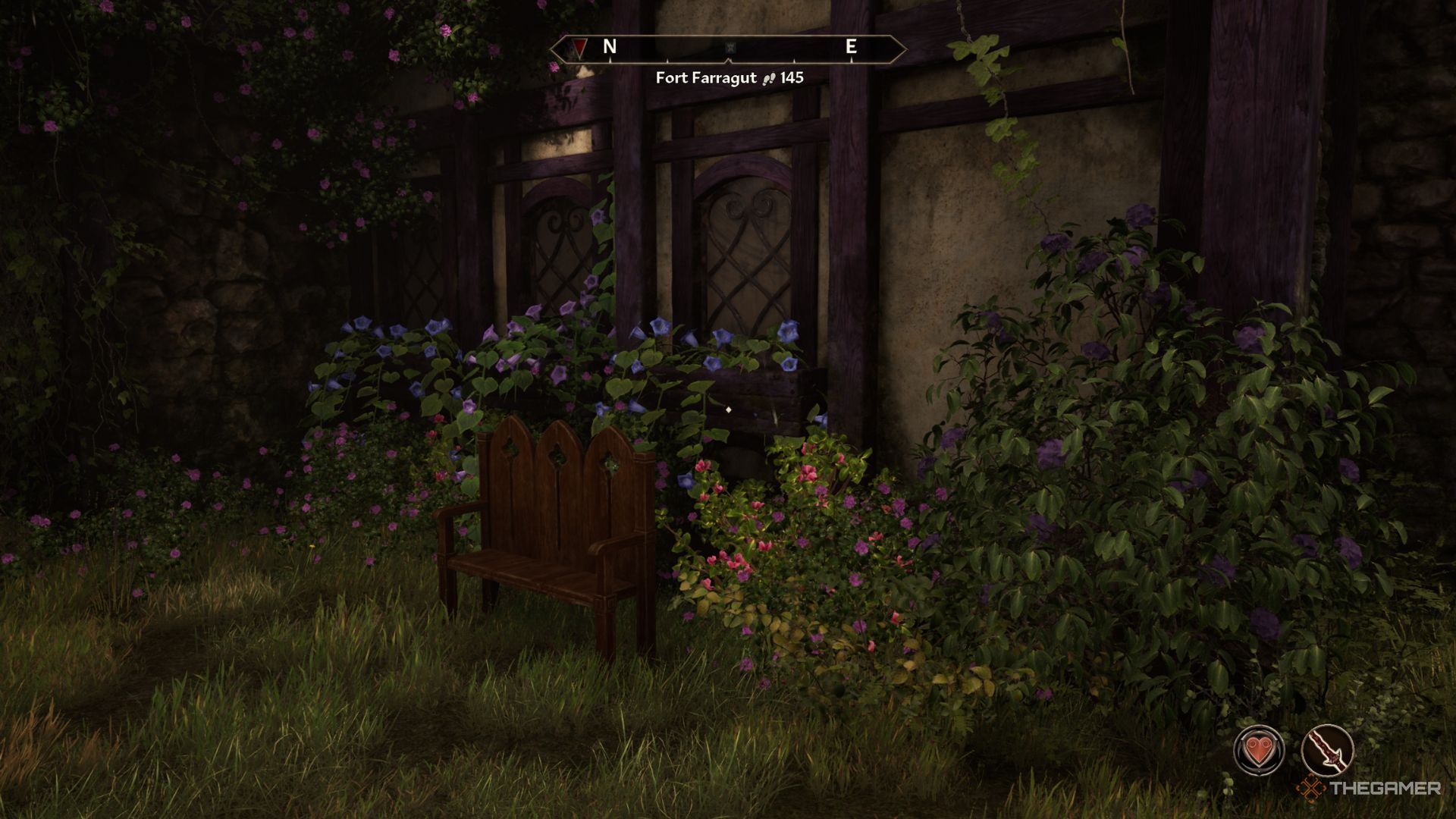The player character shows a bench next to the house wall in Oblivion Remastered.
