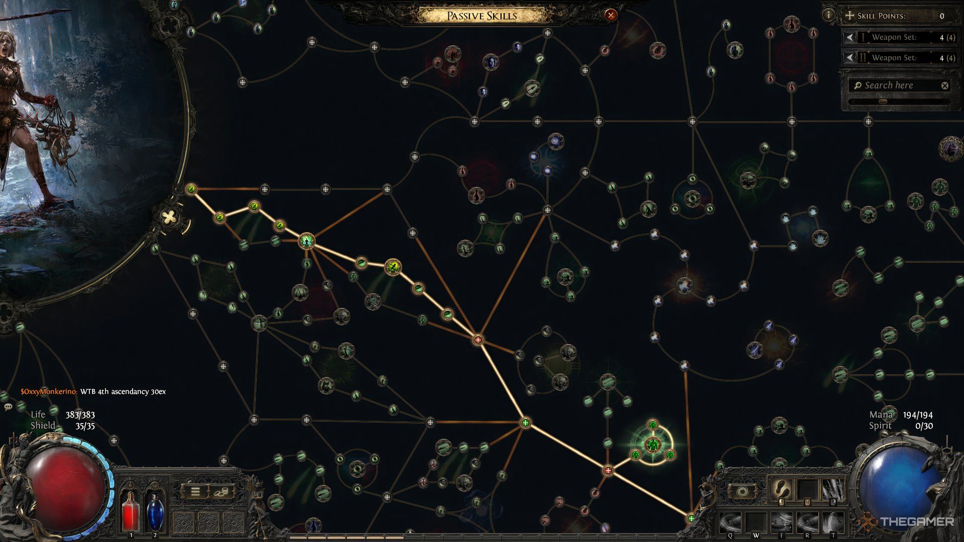 Huntress Passive skill tree with nodes in Path of Exile 2.