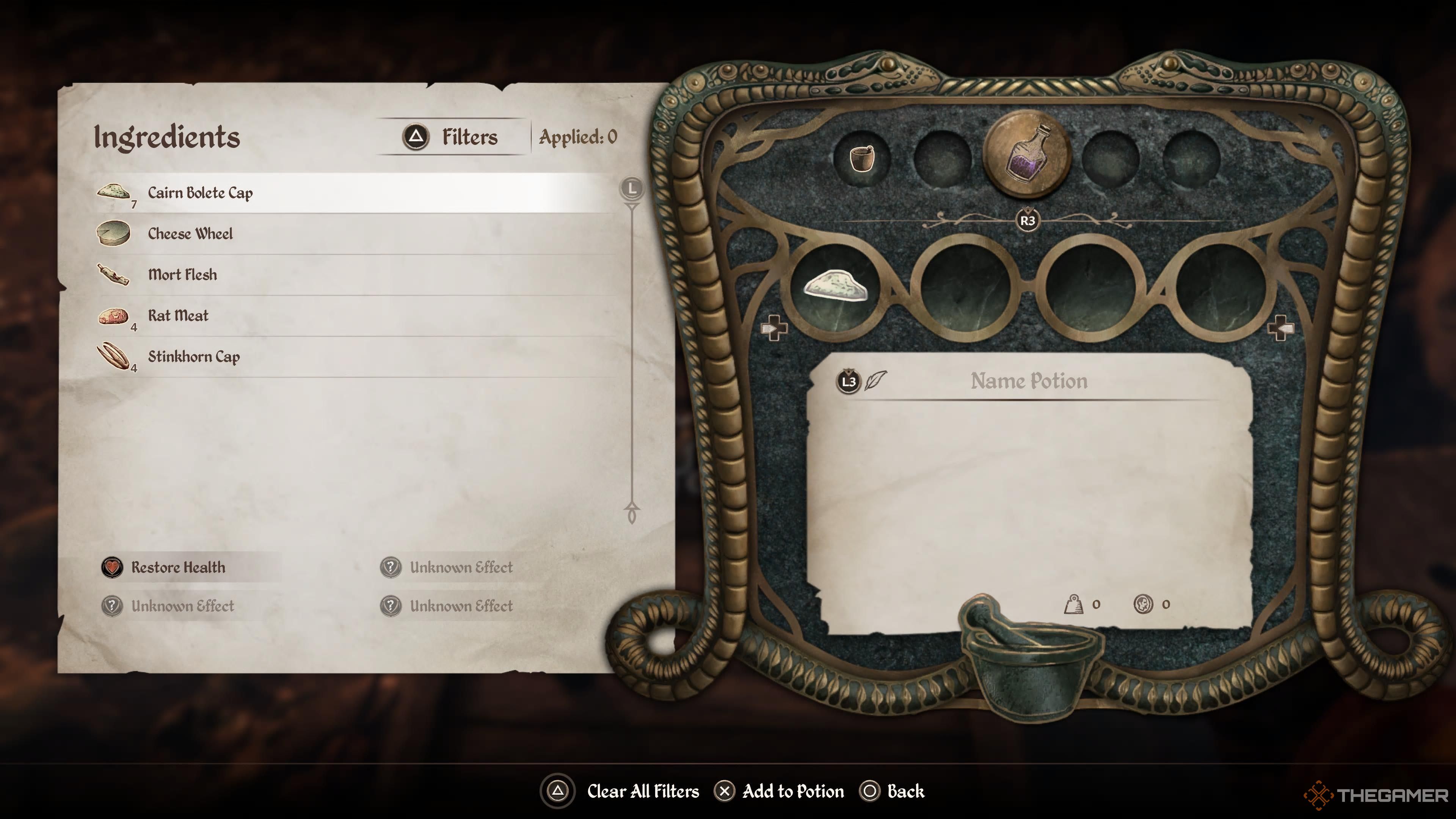 The alchemy UI screen in Oblivion Remastered.
