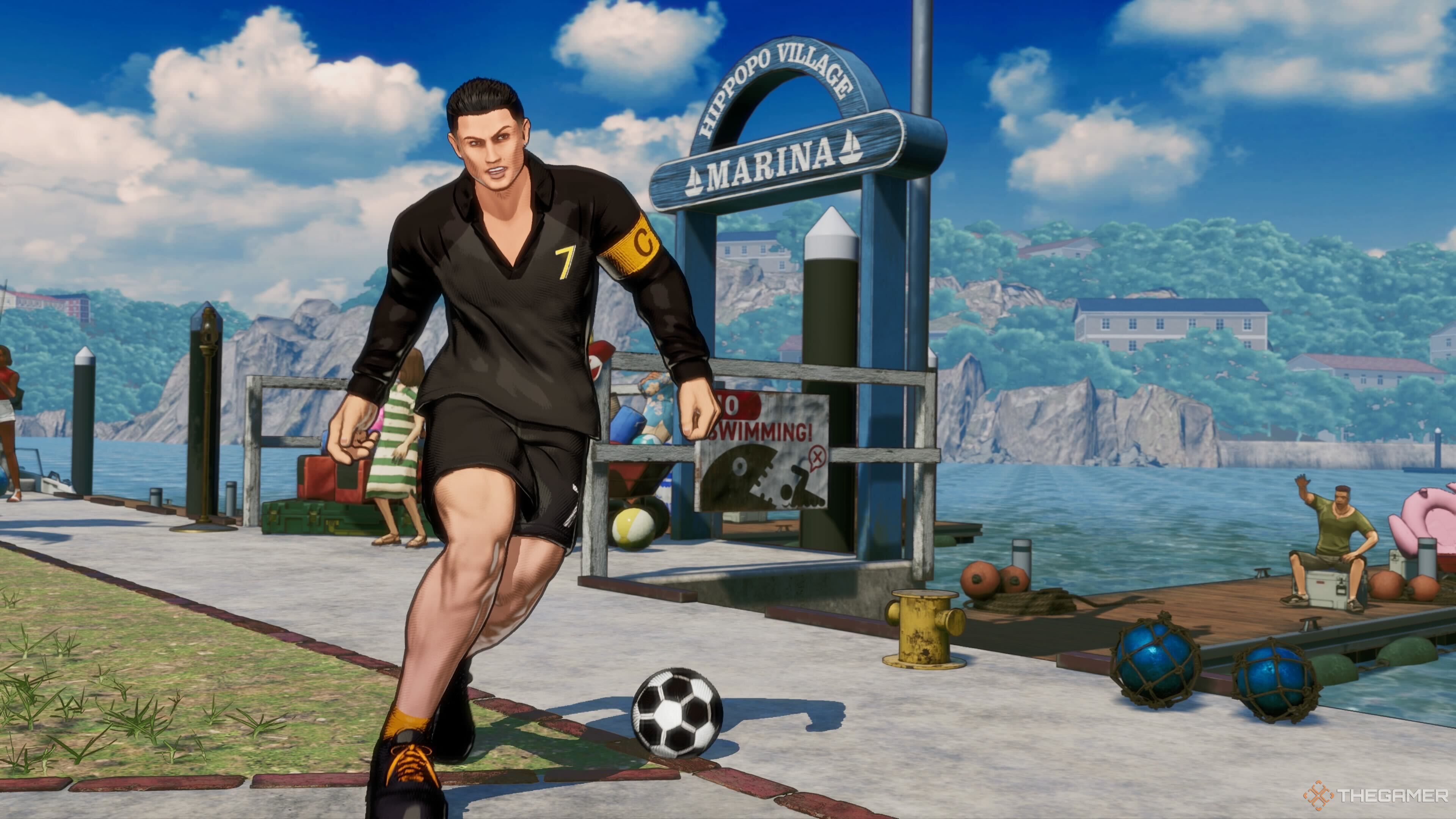 Ronaldo kicking a football around in Fatal Fury: City of the Wolves.
