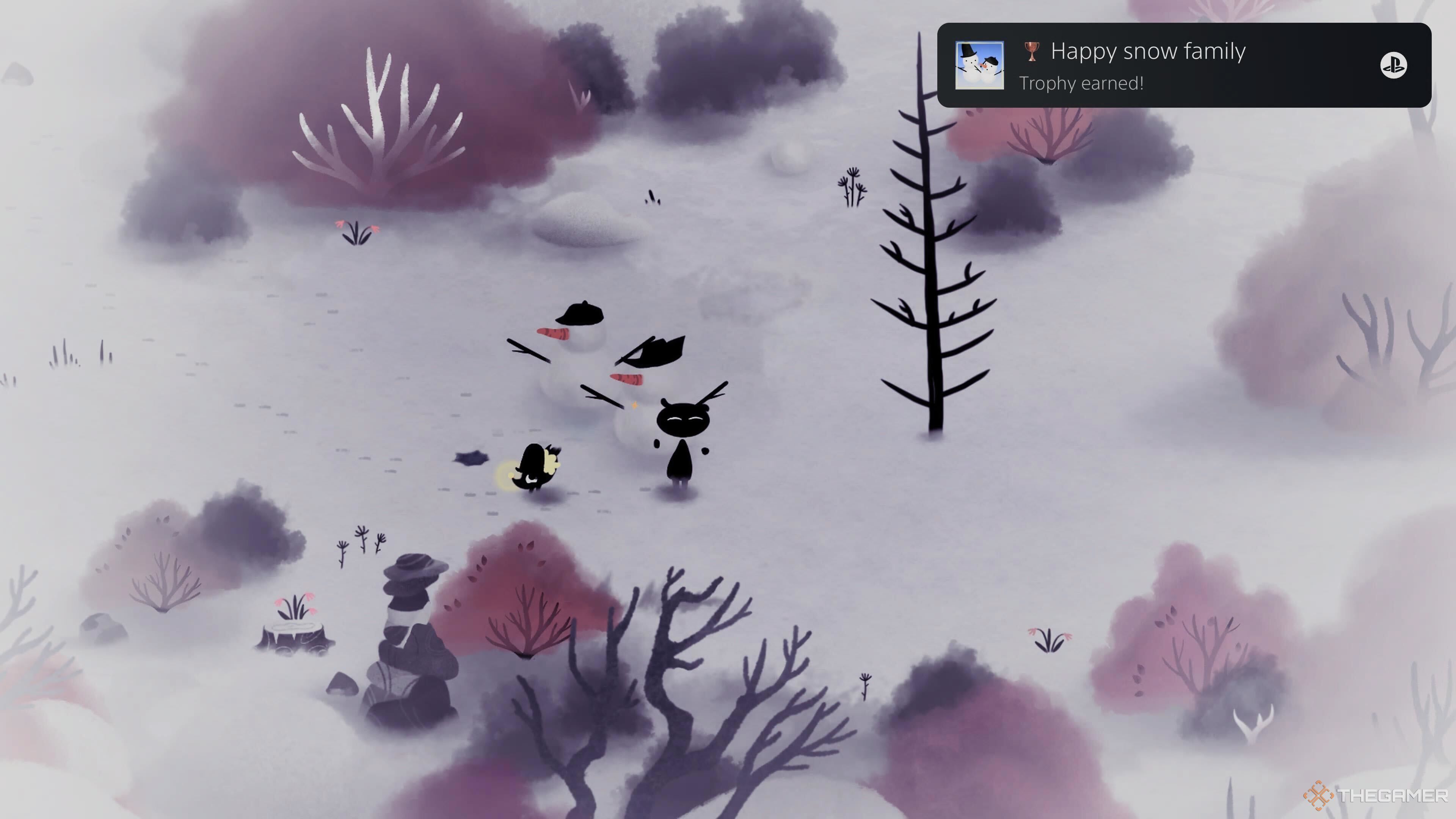Unlocking the Happy Snow Family trophy in Koira.