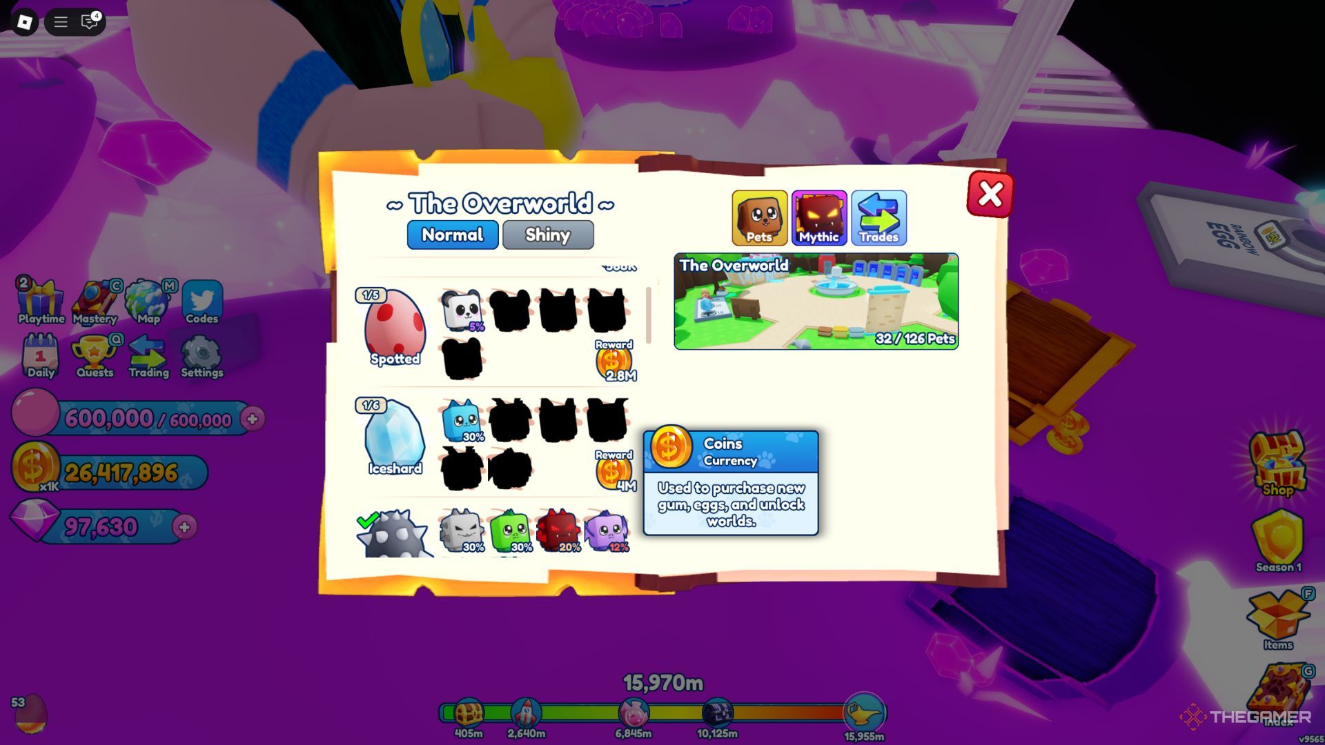 The player character shows the Index tab in Bubble Gum Simulator Infinity.