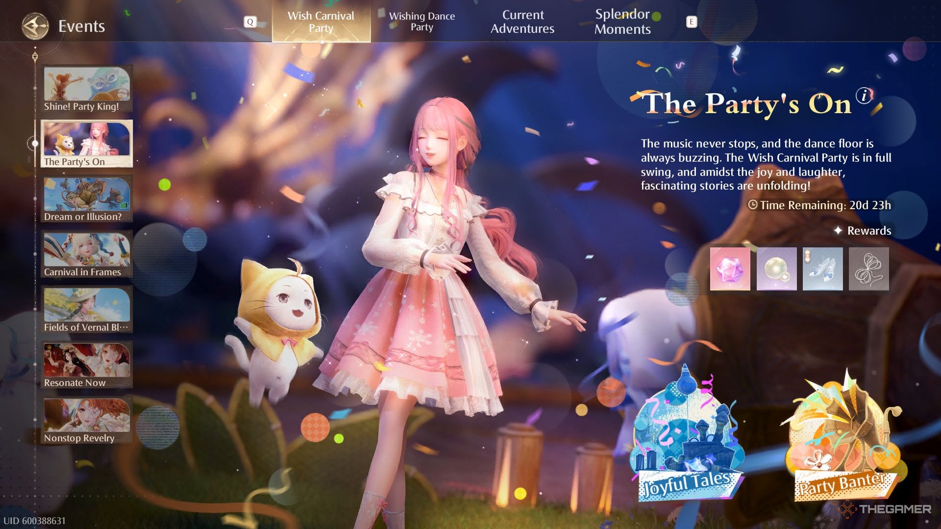 The Party's On screen with Nikki and Momo dancing around confetti.