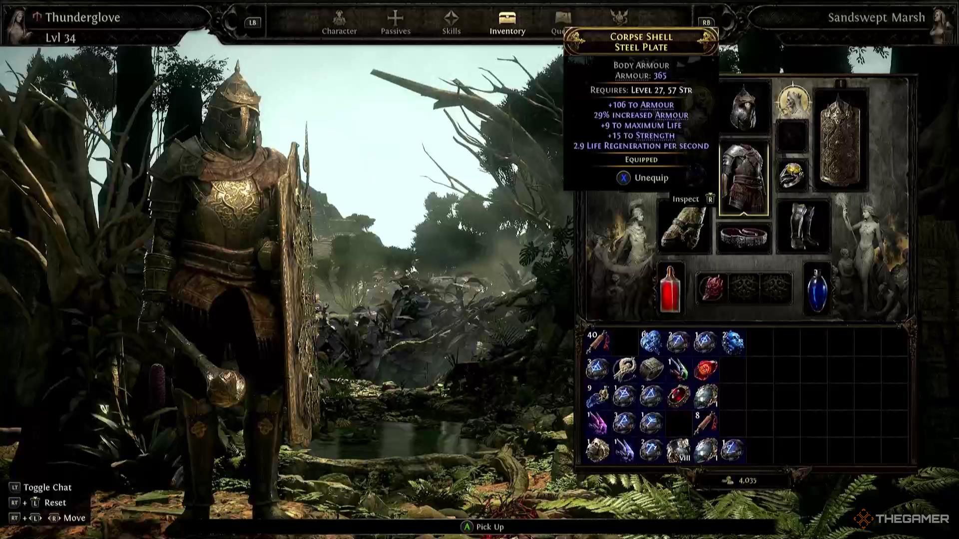 Inspecting a more powerful chestpiece in Path of Exile 2.