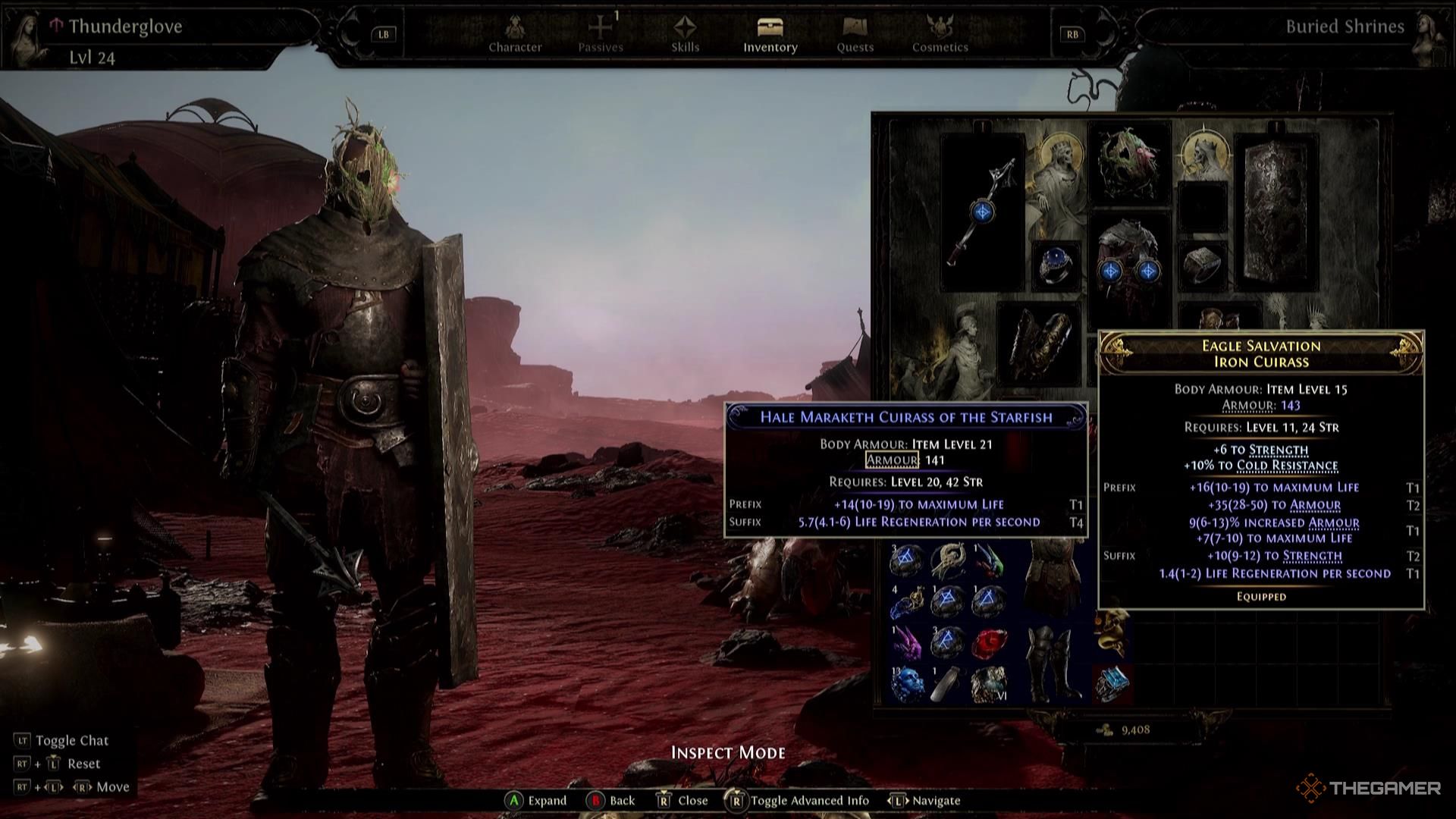 Inspecting two different chest pieces in Path of Exile 2.