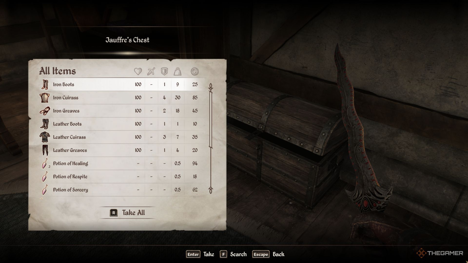 The player character shows Jauffre's Chest at Weynon Priory in Oblivion Remastered.