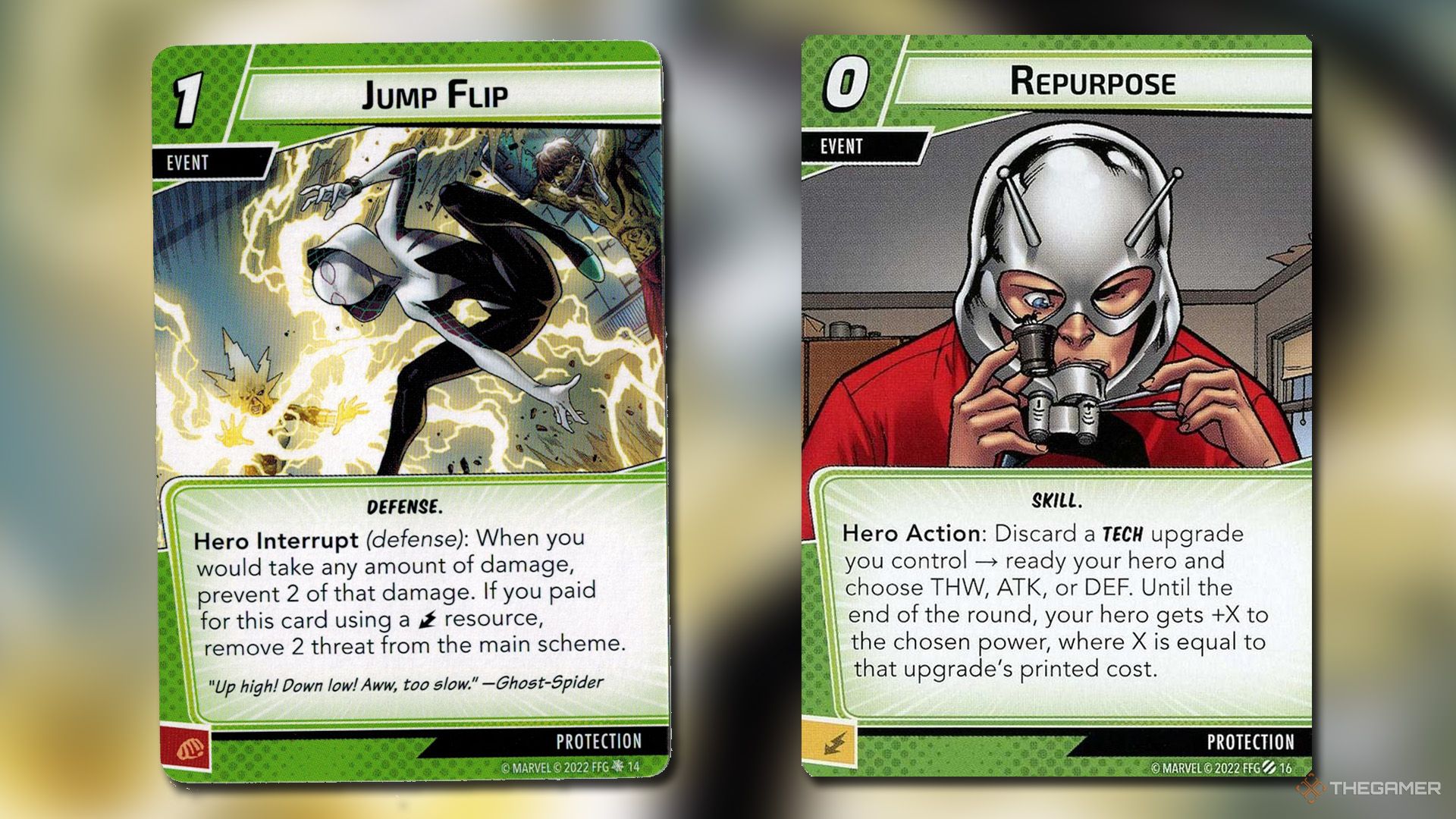 Jump Flip and Repurpose cards from Marvel Champions.