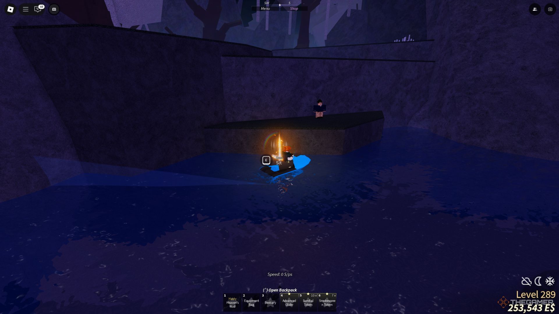 The player character shows the Kael NPC on The Cursed Shores in the Second Sea location in Fisch.