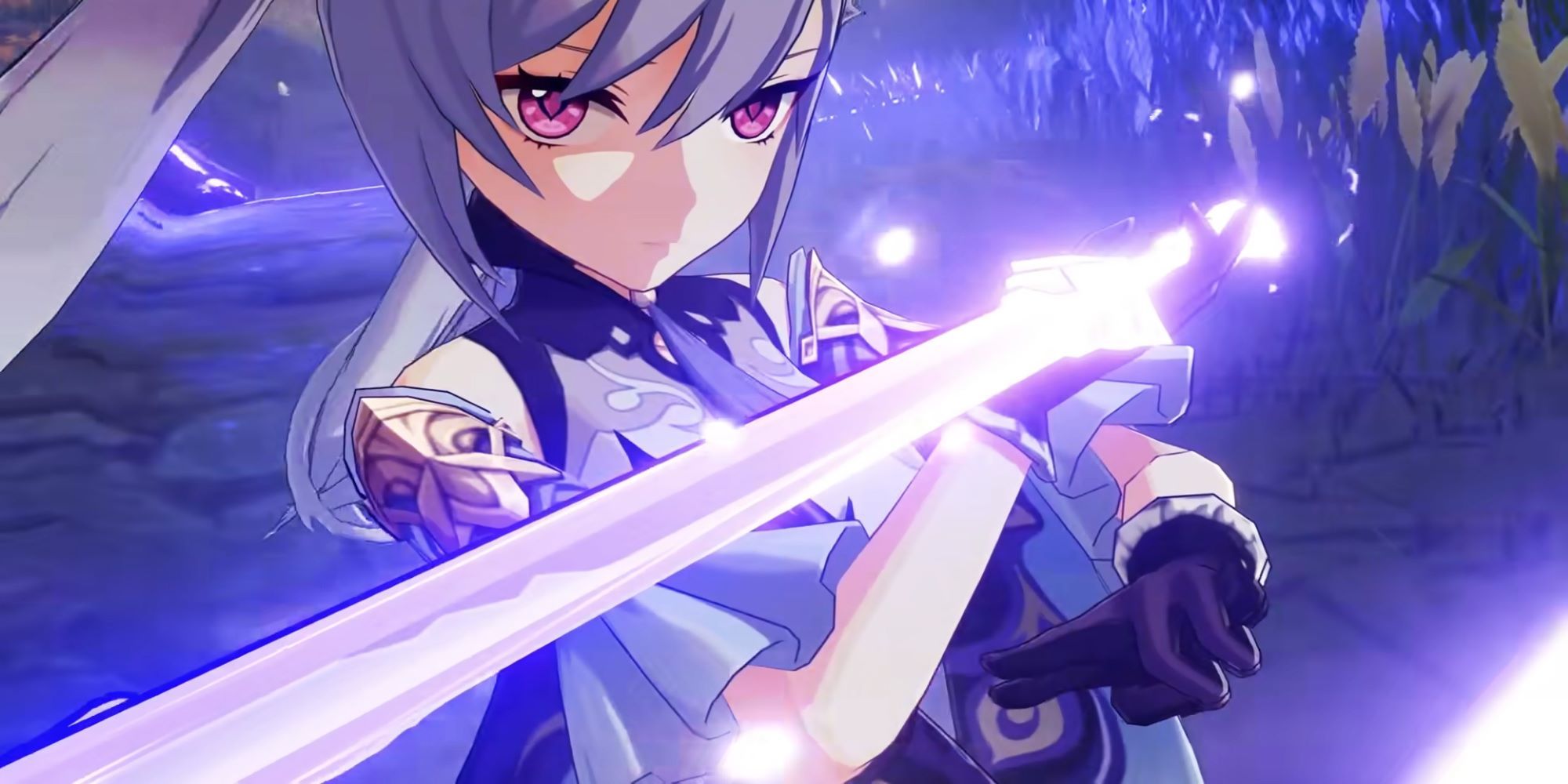 Keqing from Genshin Impact using her Elemental Burst.