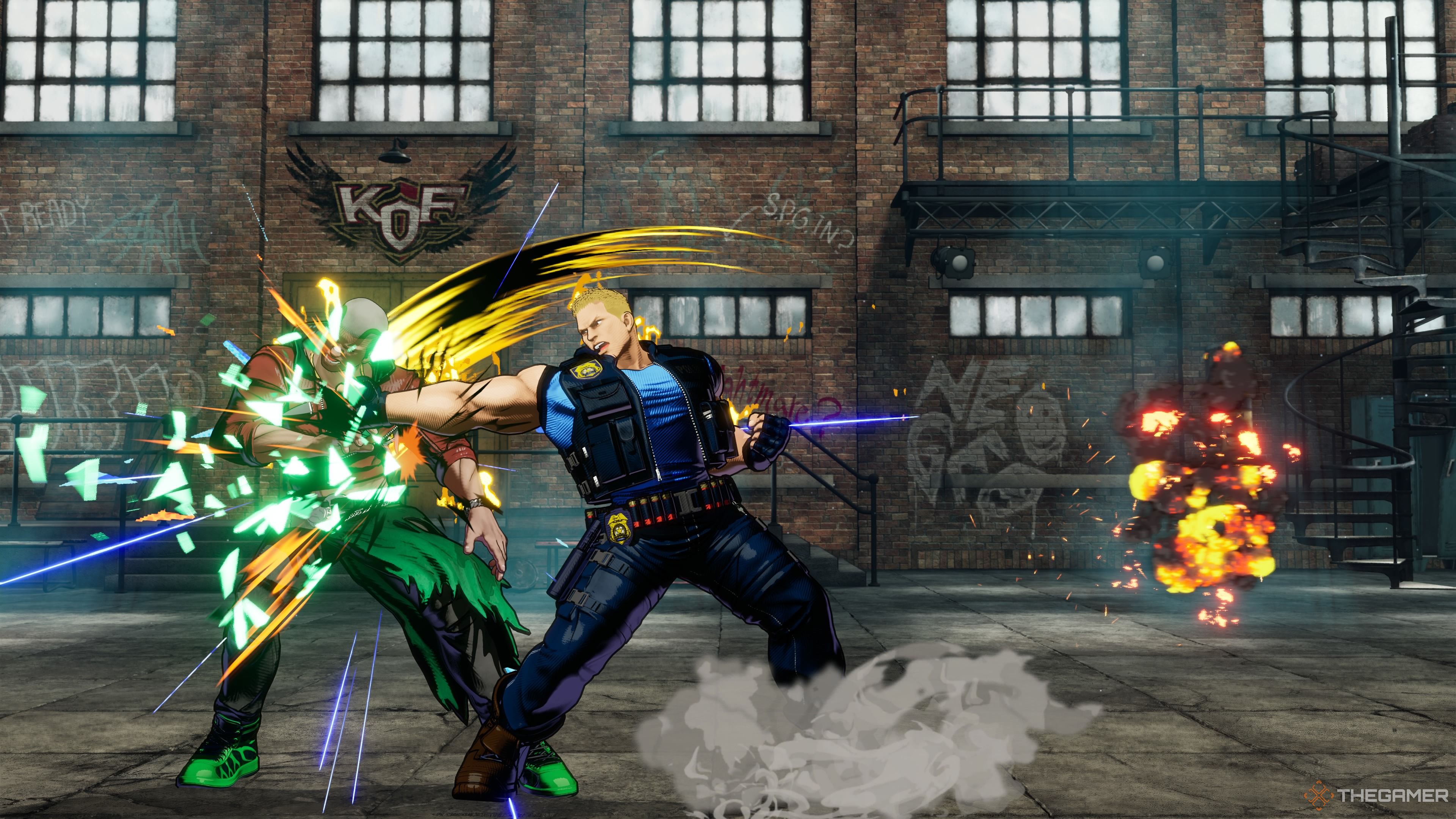 Kevin landing his spinning backfist in Fatal Fury City of the Wolves.