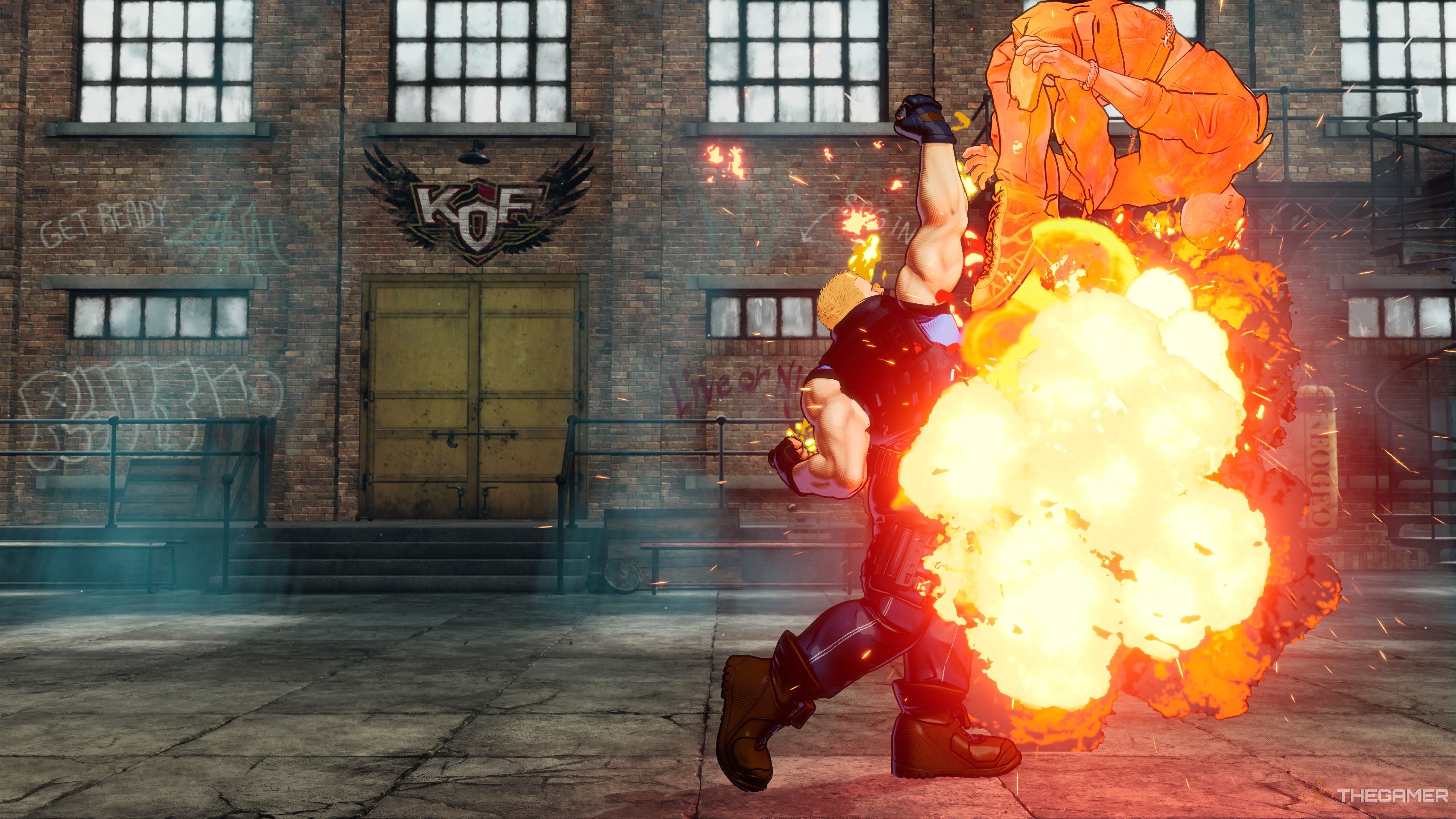 Kevin landing his super attack in Fatal Fury City of the Wolves.