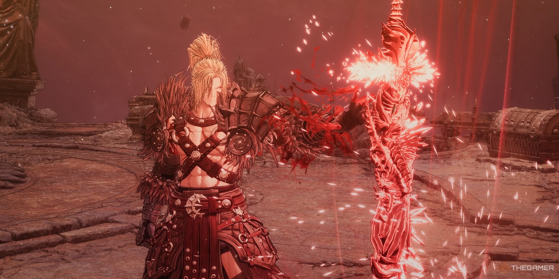 Khazan activating a Blade Nexus in his Great General armor in The First Berserker Khazan.