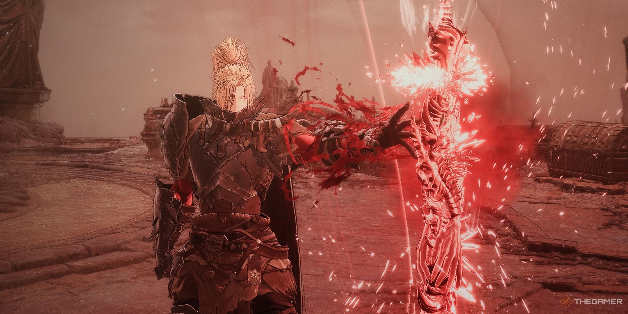 Khazan activating a Blade Nexus in his Soul Eater armor in The First Berserker Khazan.