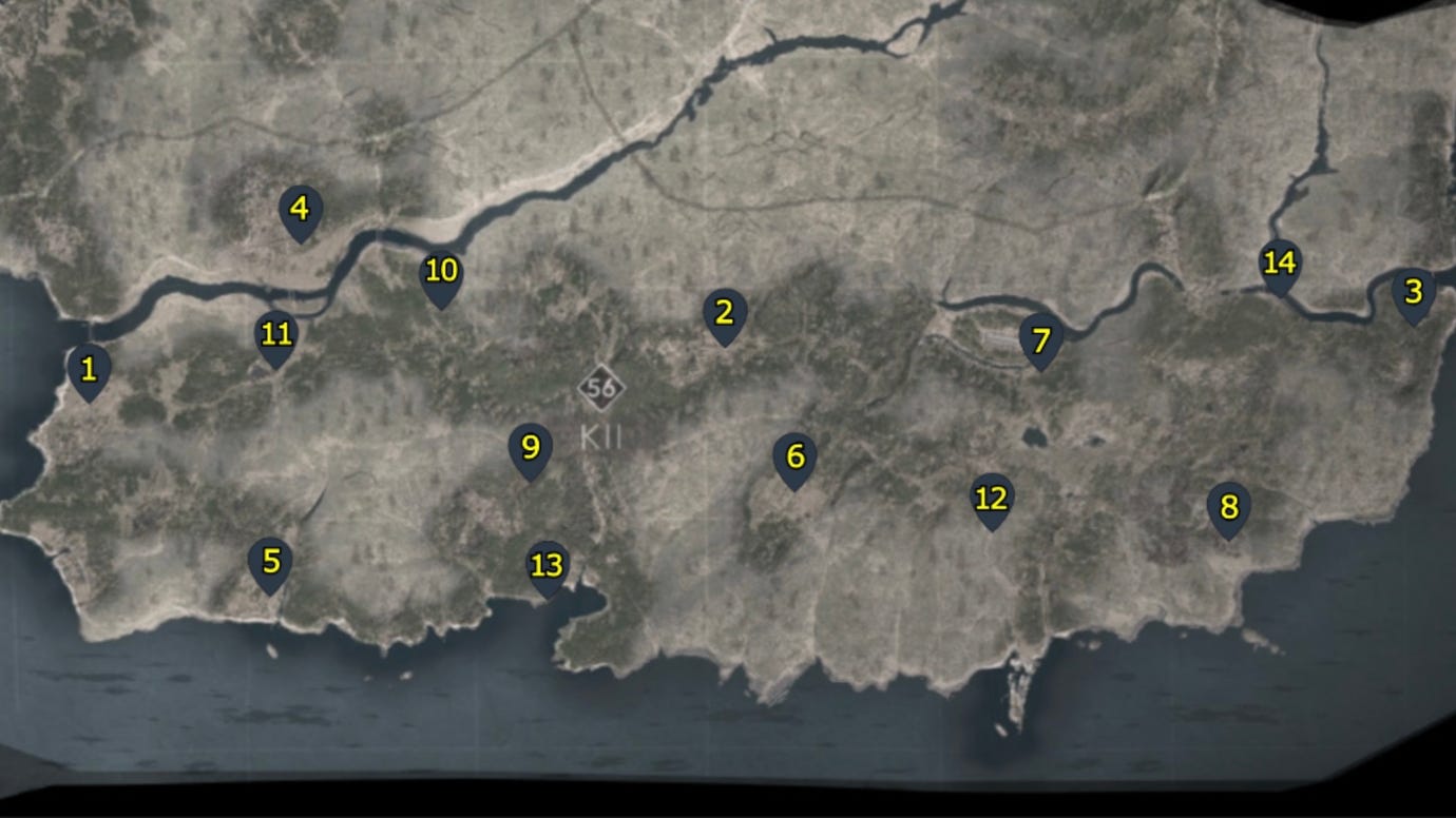 A map with pointers showing all Kakurega in the Kii region of Assassin's Creed Shadows.