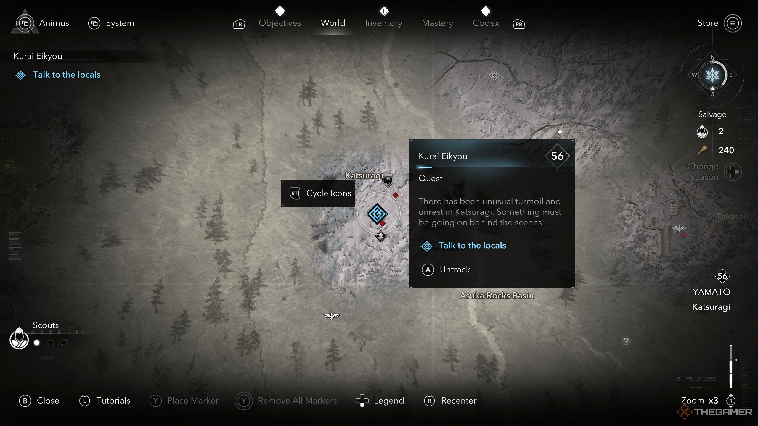 Kurai Eikyou quest location on the map in AC Shadows.