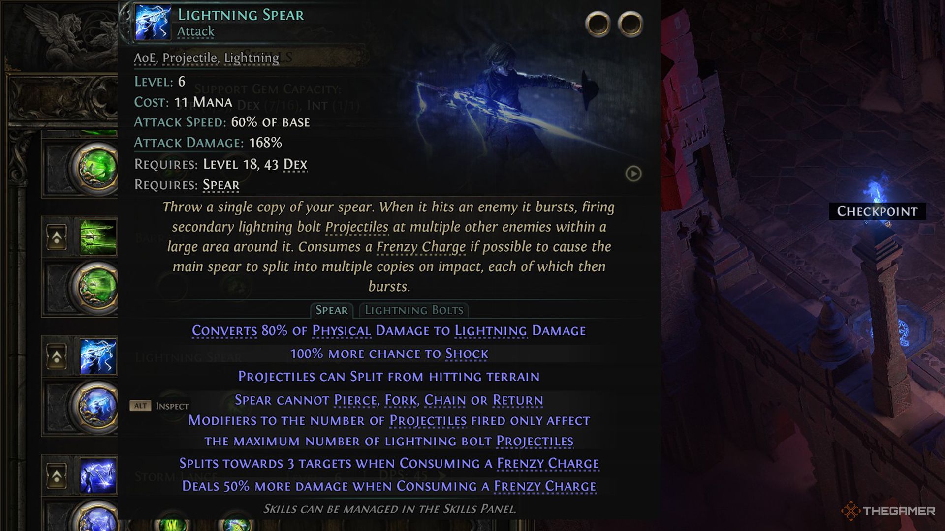 The Lightning Spear Skill Gem in Path of Exile 2.