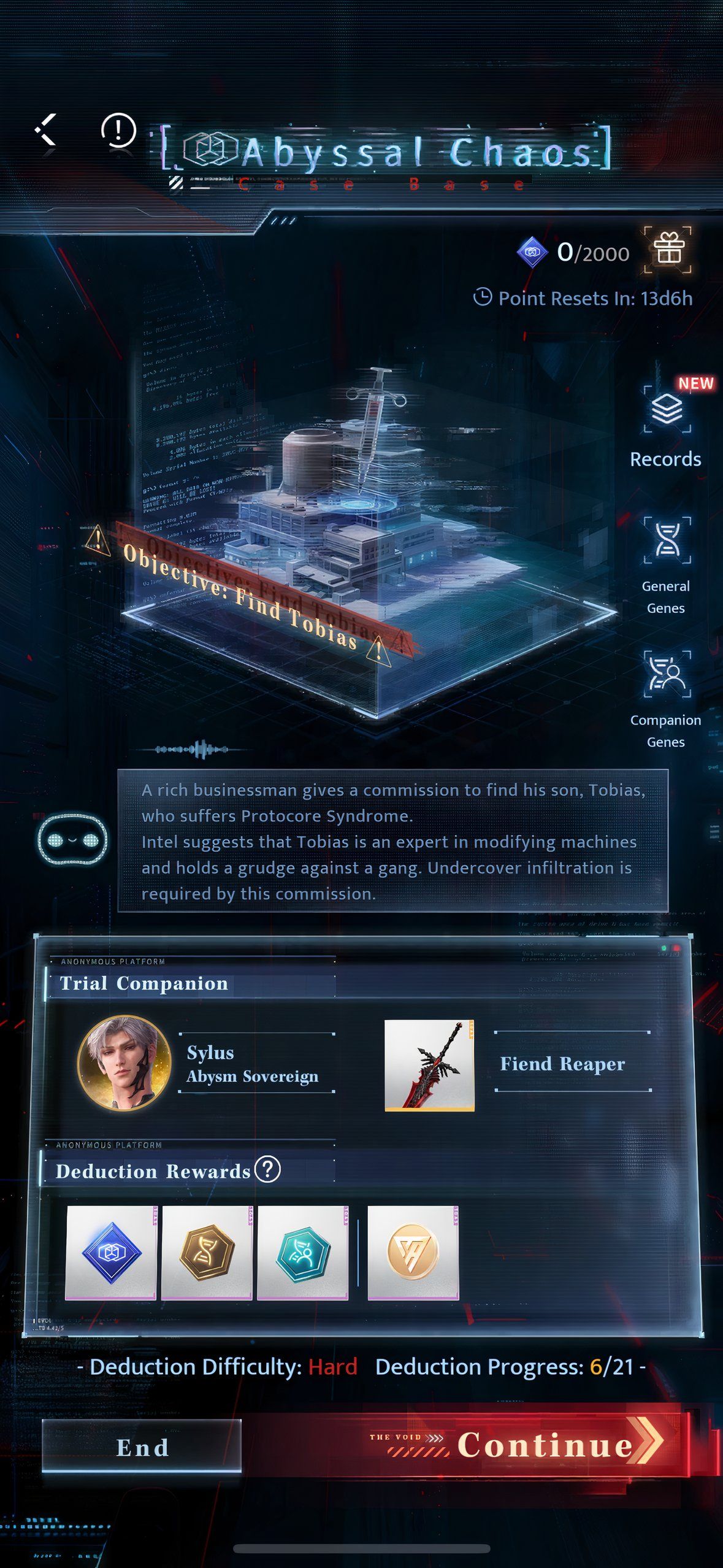 Love And Deepspace: An image of the Abyssal Chaos menu.