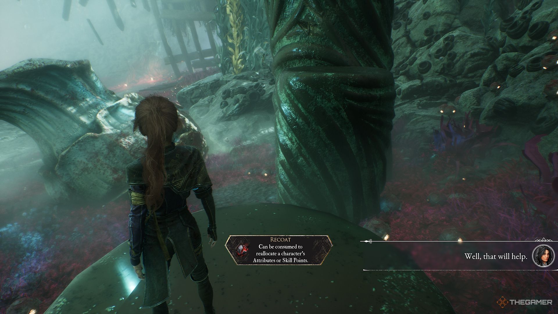 Maelle picking up a recoat in Clair Obscur Expedition 33.