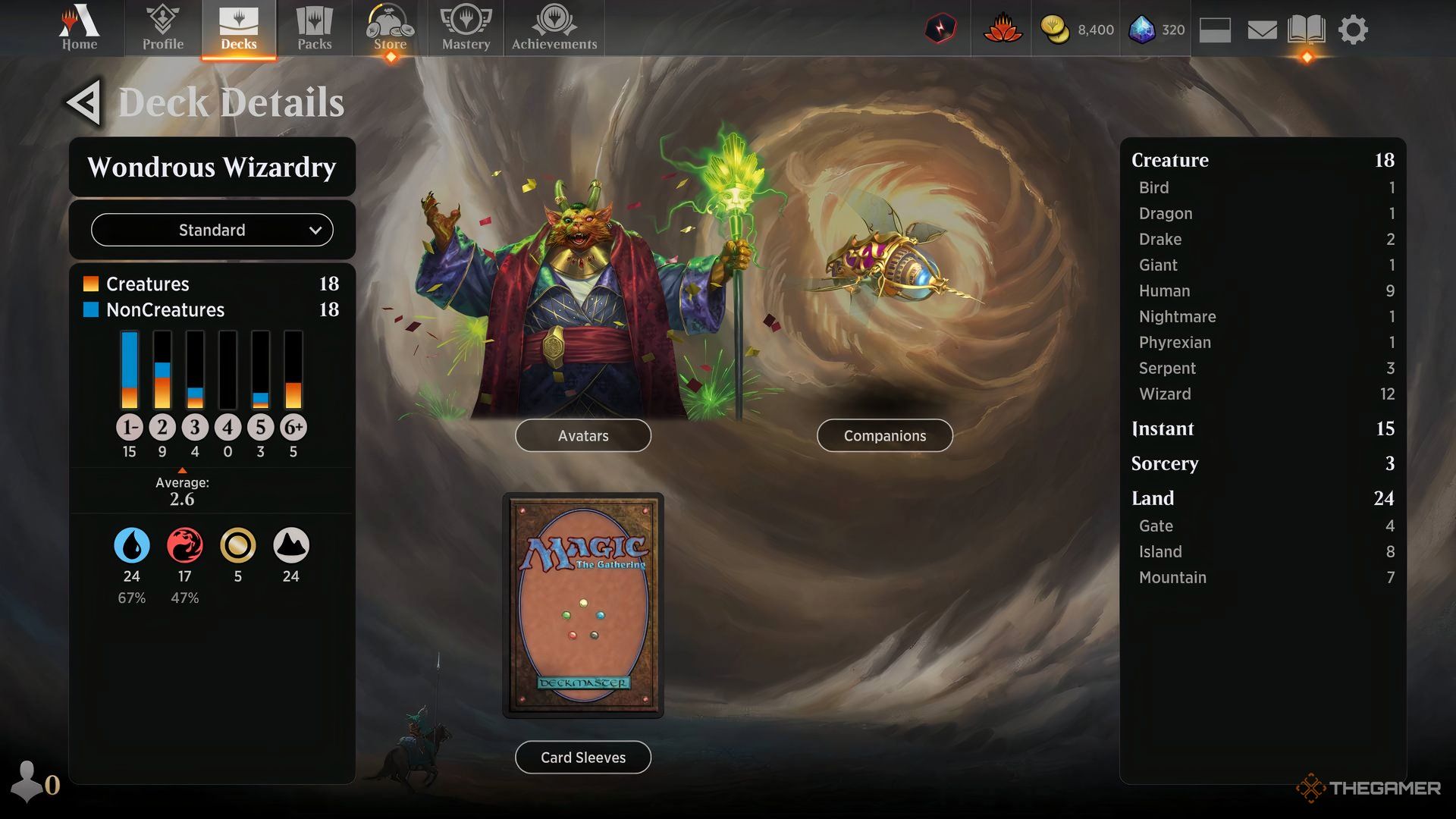 The deck details for Wondrous Wizardry on Magic: The Gathering Arena.