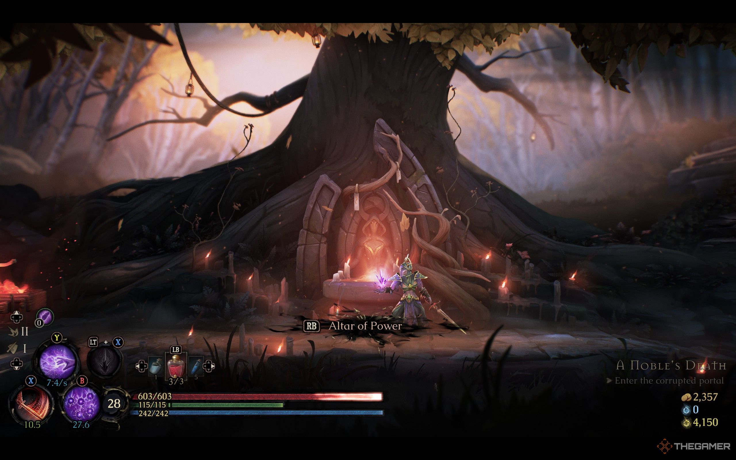 An altar near the roots of the Witch Tree in Mandragora. 