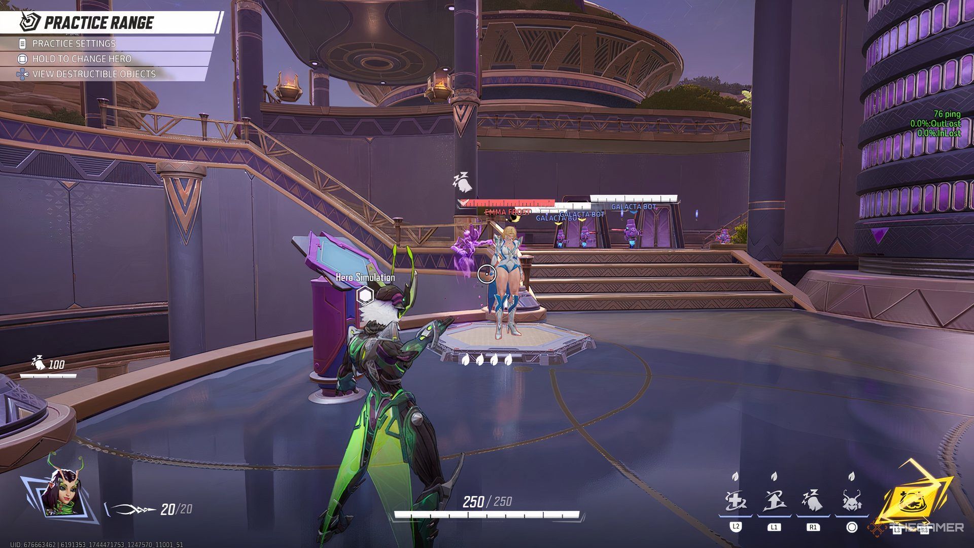 Mantis using her purple Slumbering Spore against Emma Frost in Marvel Rivals.